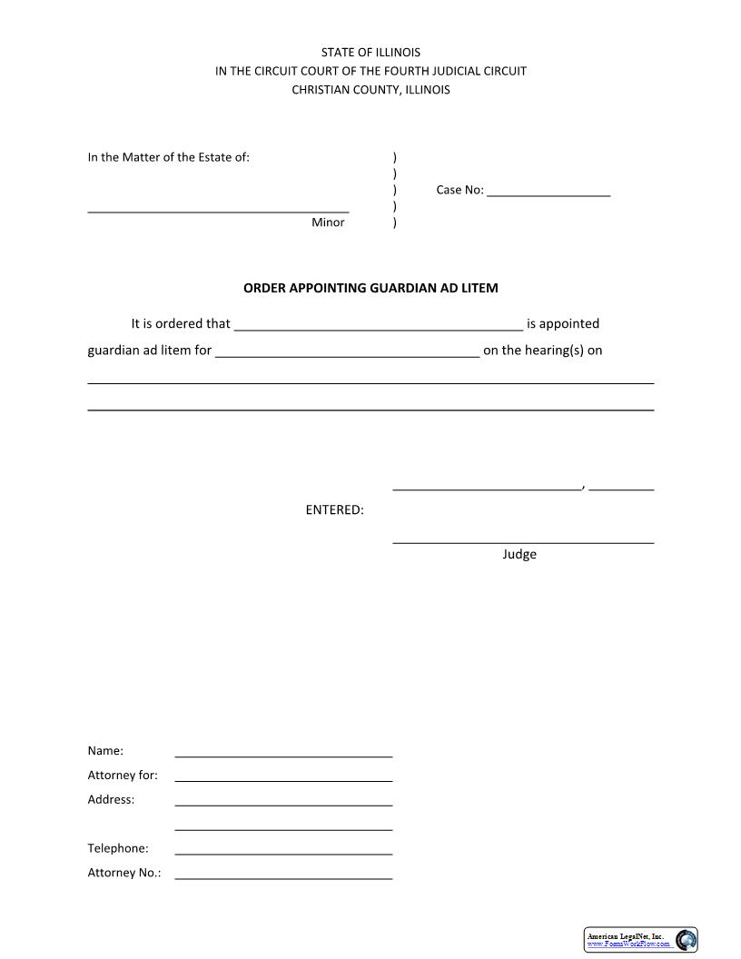 Order Appointing Guardian Ad Litem (Minor) | Pdf Fpdf Docx | Illinois
