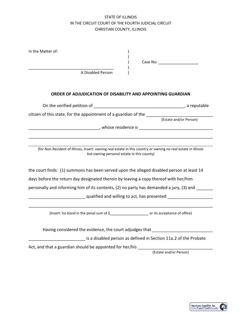 Order Of Adjudication Of Disability And Appointing Guardian | Pdf Fpdf Docx | Illinois