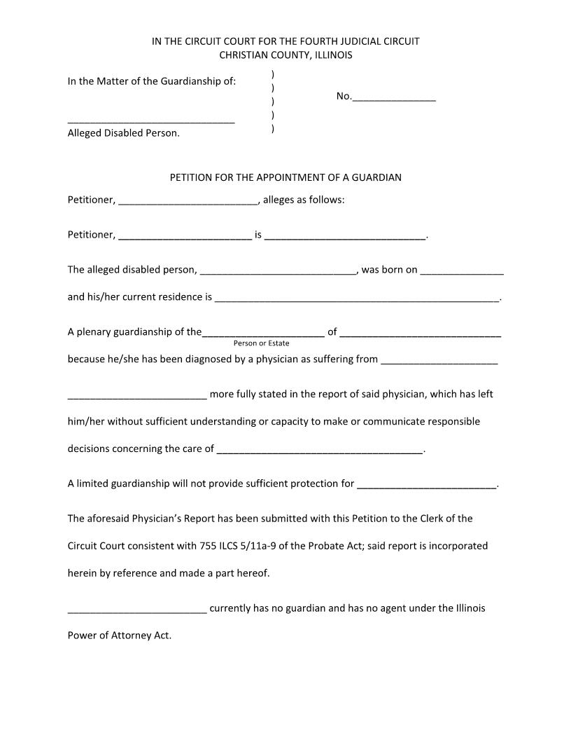 Petition For Appointment Of Guardian (Alleged Disabled Person - With Verification) | Pdf Fpdf Docx | Illinois
