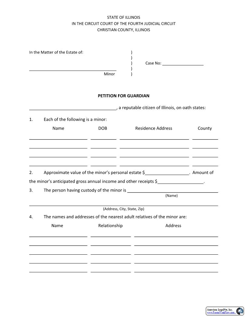 Petition For Guardian (Minor) | Pdf Fpdf Docx | Illinois
