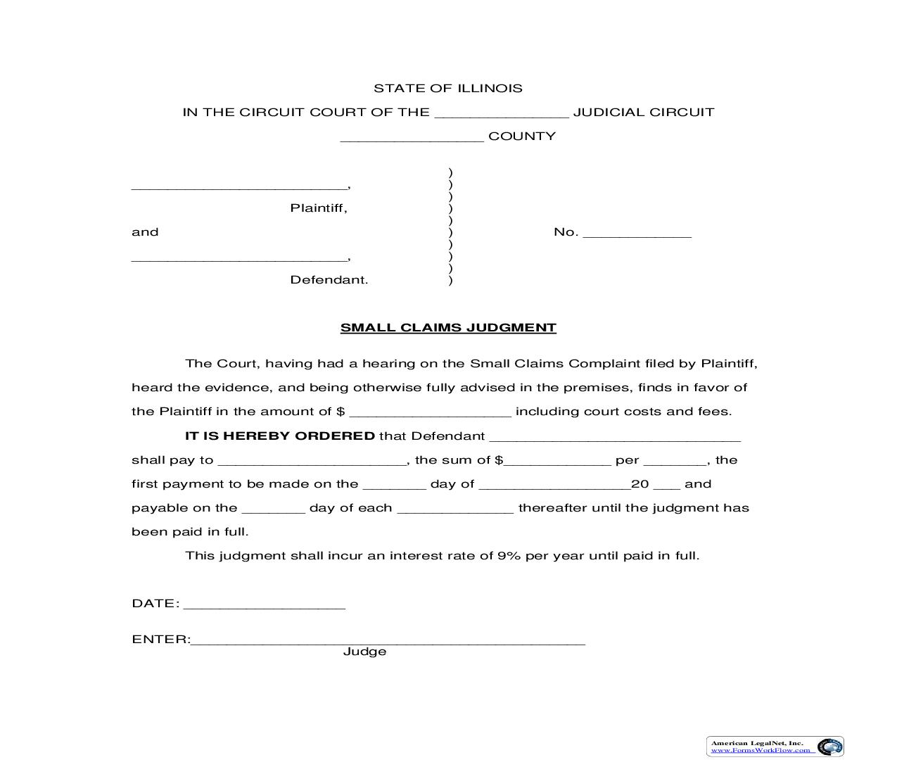Small Claims Judgment |  | Illinois