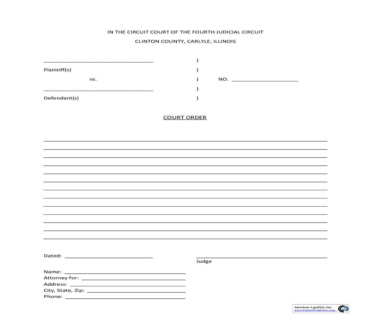 Court Order (Blank) | Pdf Fpdf Doc Docx | Illinois