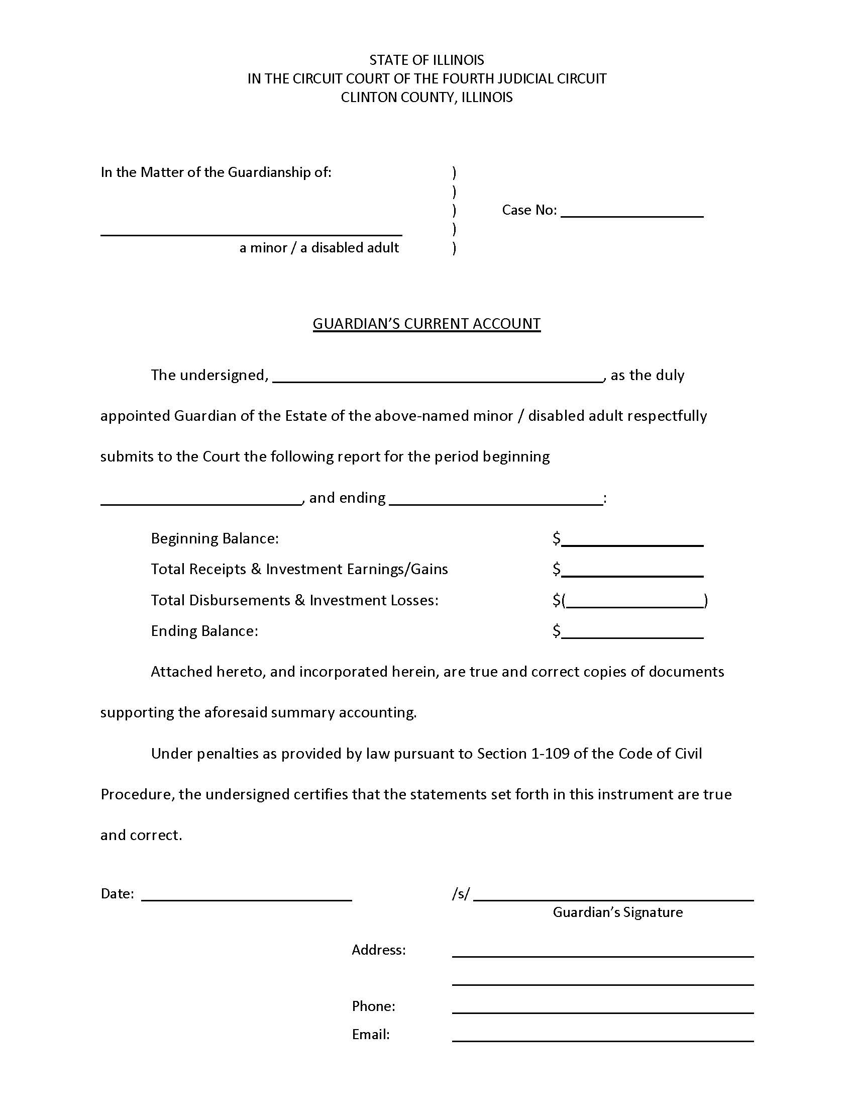 Guardians Current Account - Minor Or Disabled Adult | Pdf Fpdf Doc Docx | Illinois