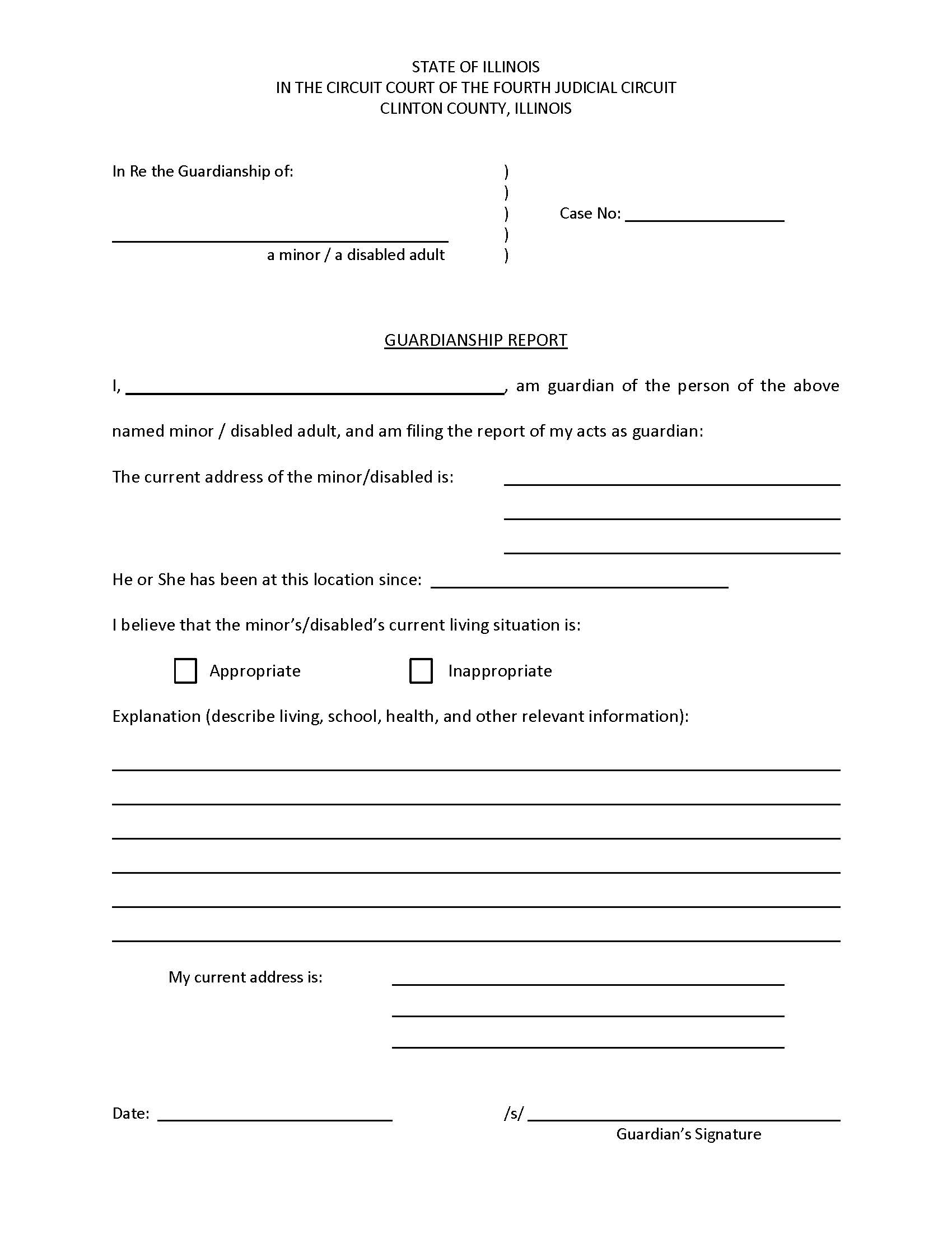 Guardianship Report - Minor Or Disabled Adult | Pdf Fpdf Doc Docx | Illinois
