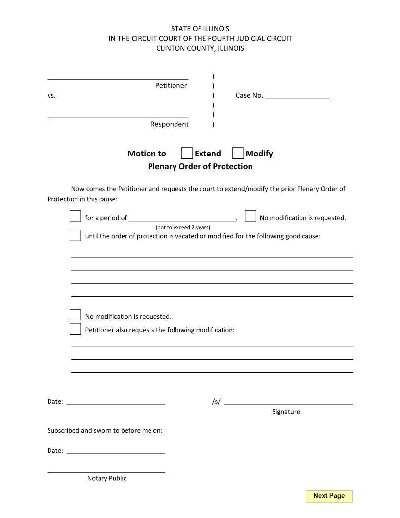 Motion To Extend Or Modify Plenary Order Of Protection | Pdf Fpdf Docx | Illinois