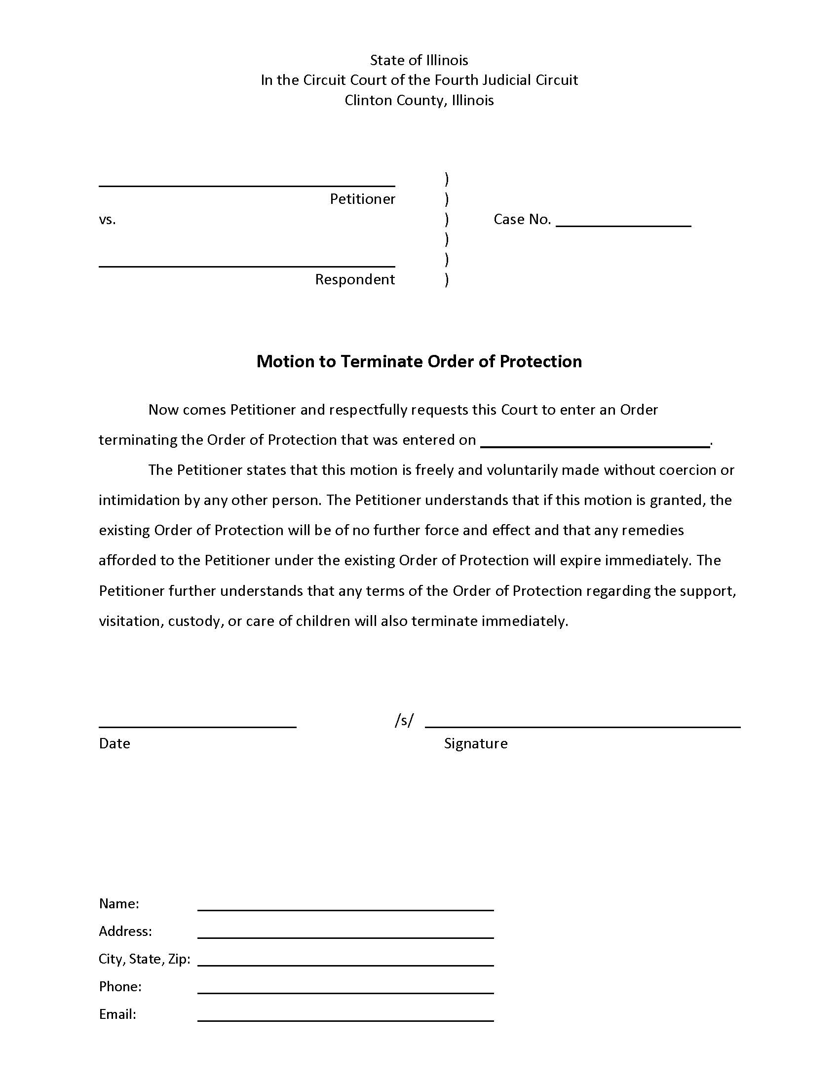 Motion To Terminate Order Of Protection | Pdf Fpdf Docx | Illinois
