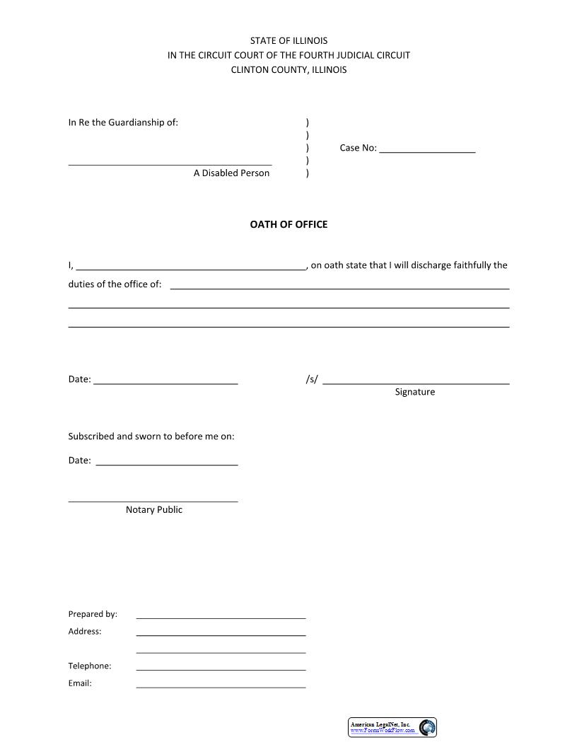 Oath Of Office Guardian Of Disabled Person | Pdf Fpdf Docx | Illinois