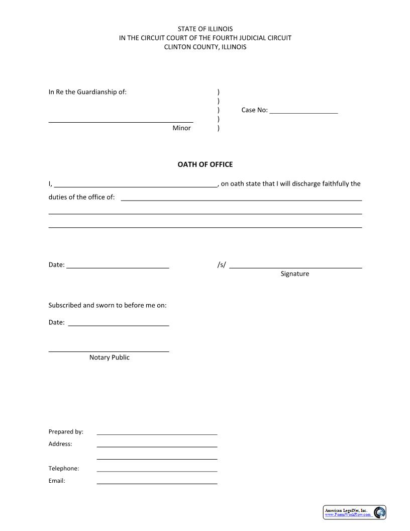 Oath Of Office Minor Guardian | Pdf Fpdf Docx | Illinois