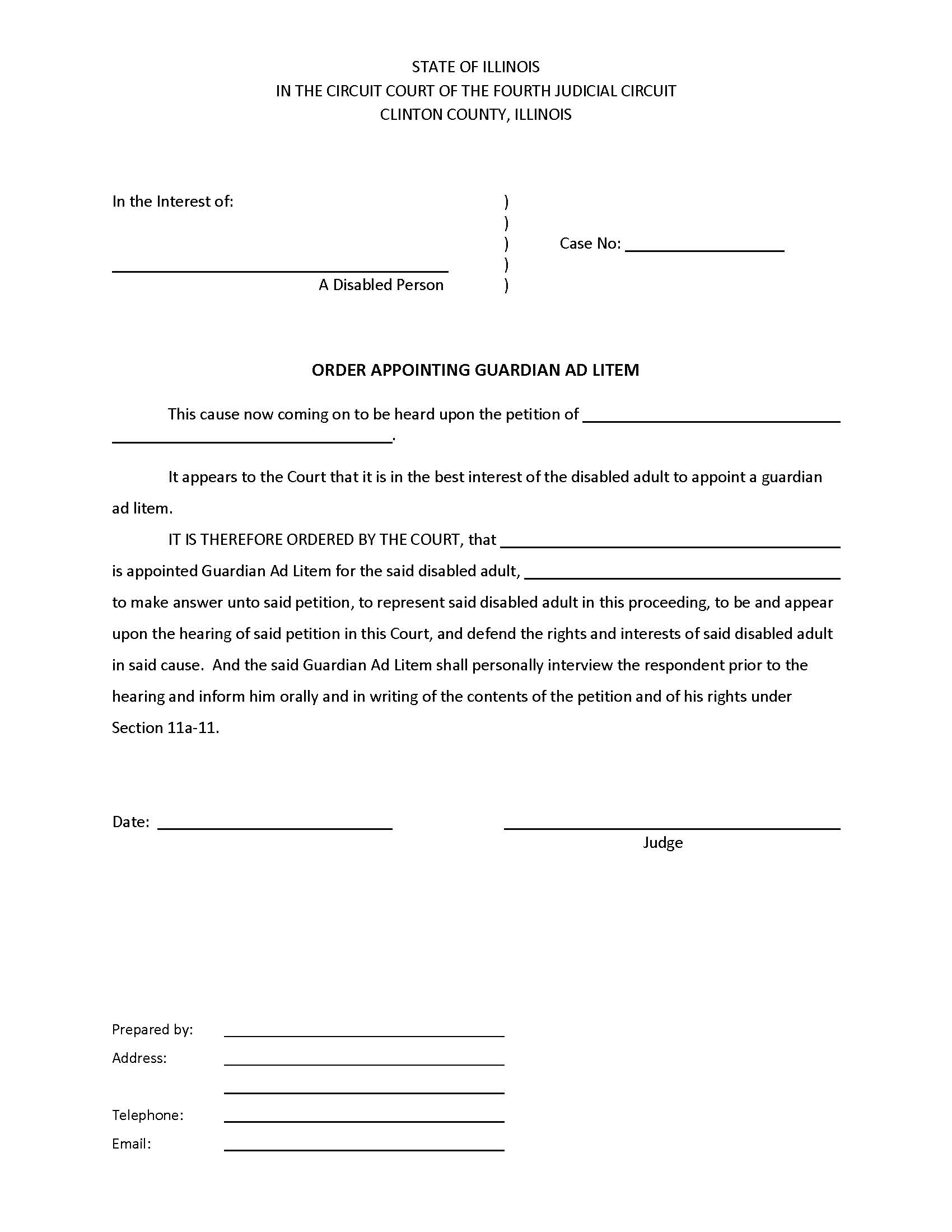 Order Appointing Guardian Ad Litem (Disabled Person) | Pdf Fpdf Docx | Illinois