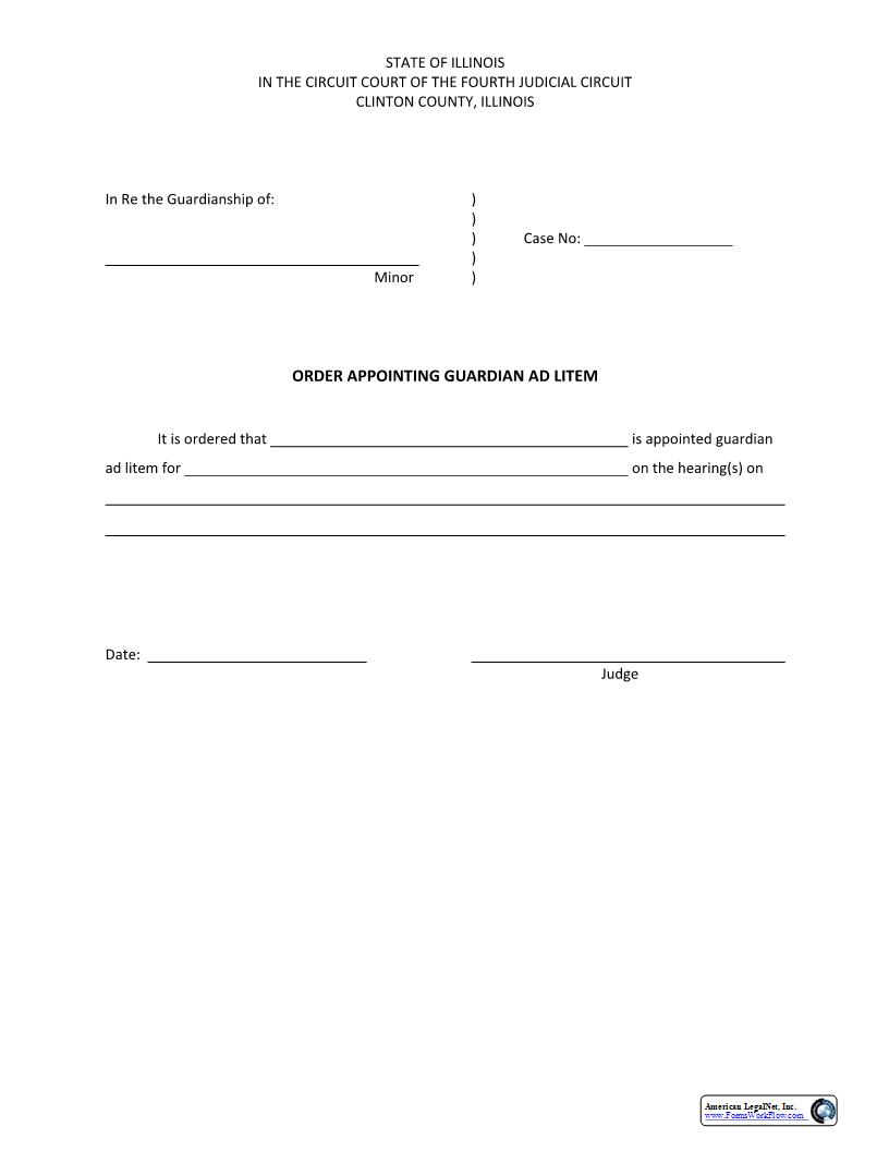 Order Appointing Guardian Ad Litem Minor | Pdf Fpdf Docx | Illinois