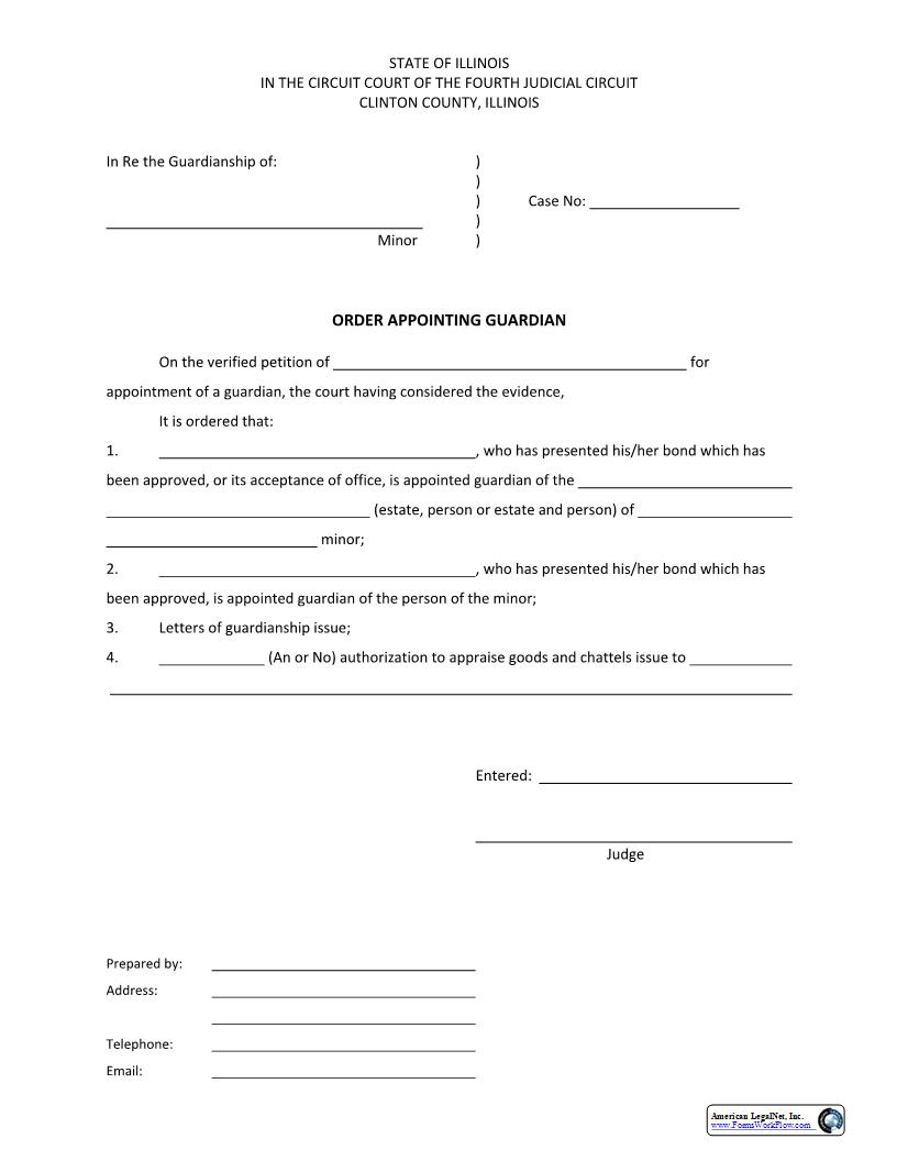 Order Appointing Guardian For Minor | Pdf Fpdf Docx | Illinois