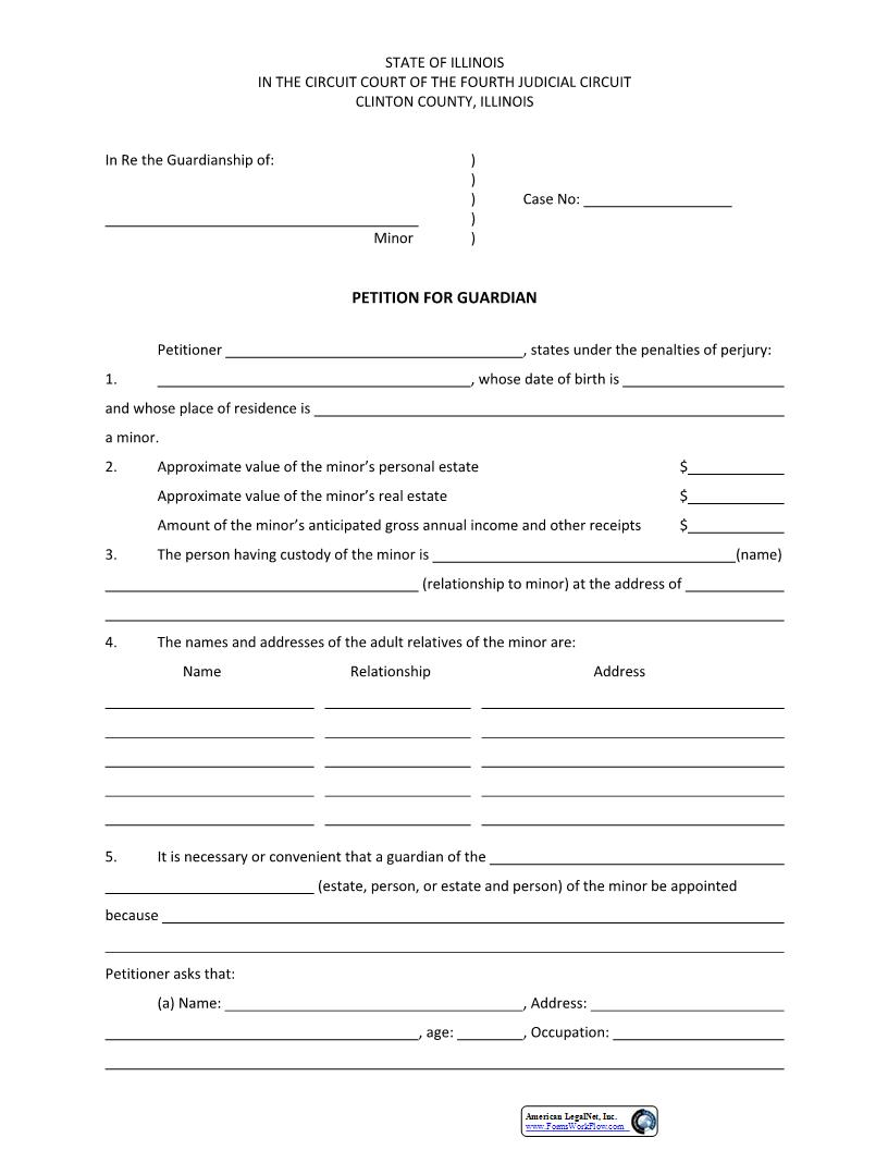 Petition For Guardian Minor | Pdf Fpdf Docx | Illinois