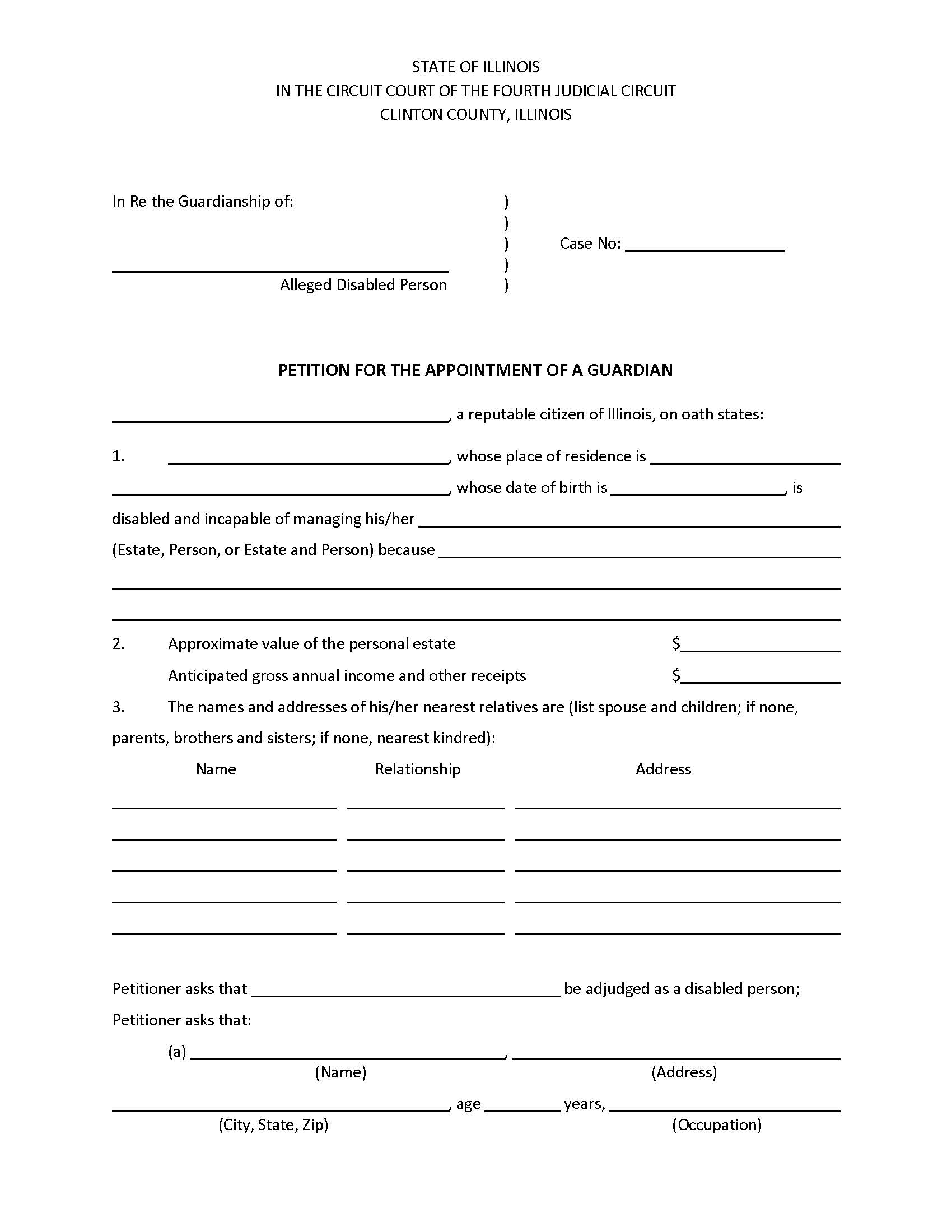 Petition For The Appointment Of A Guardian (Alleged Disabled Person) | Pdf Fpdf Docx | Illinois