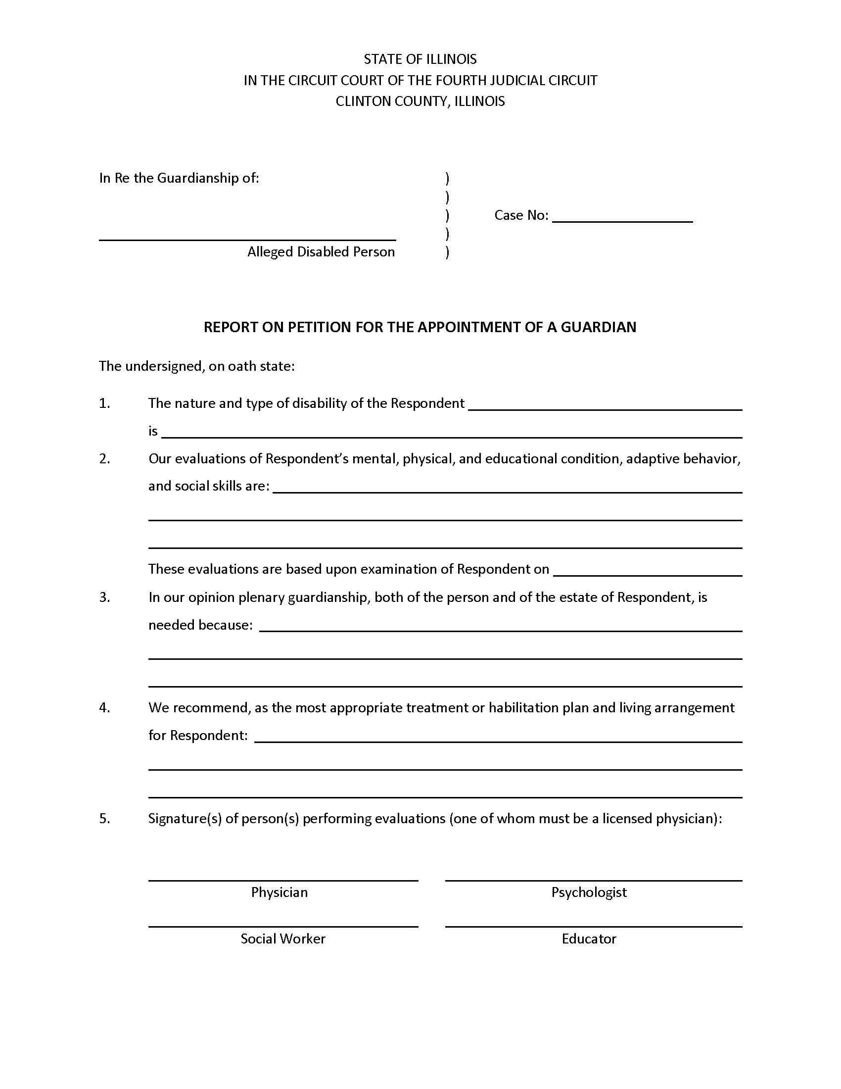 Report On Petition For Appointment Of Guardian (Alleged Disabled Person) | Pdf Fpdf Docx | Illinois