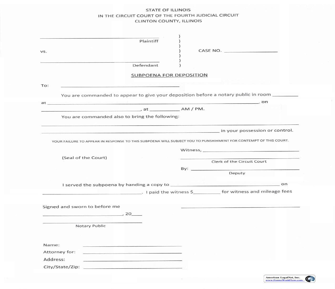 Subpoena For Deposition | Pdf Fpdf Doc Docx | Illinois