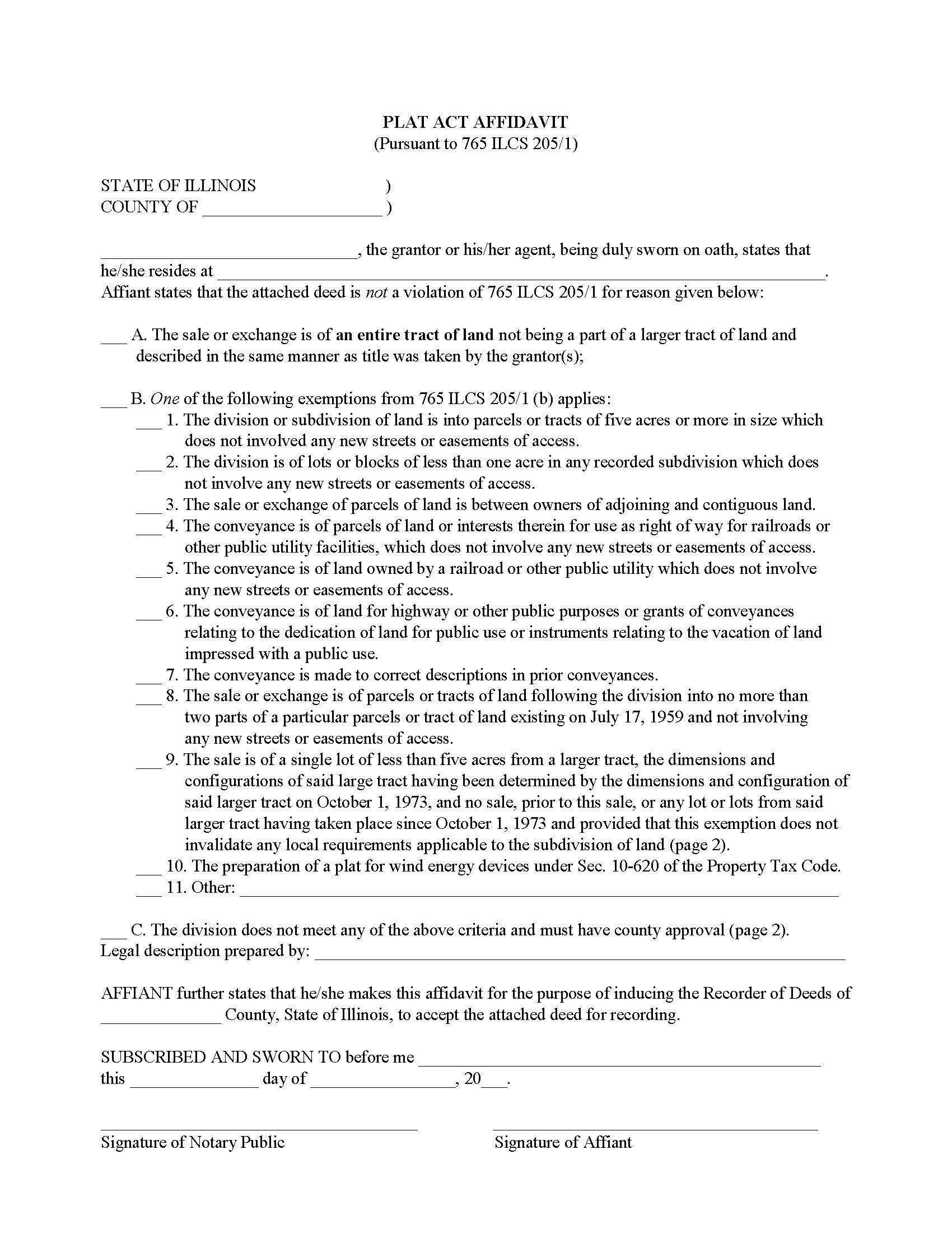 Plat Act Affidavit | Pdf Fpdf Doc Docx | Illinois
