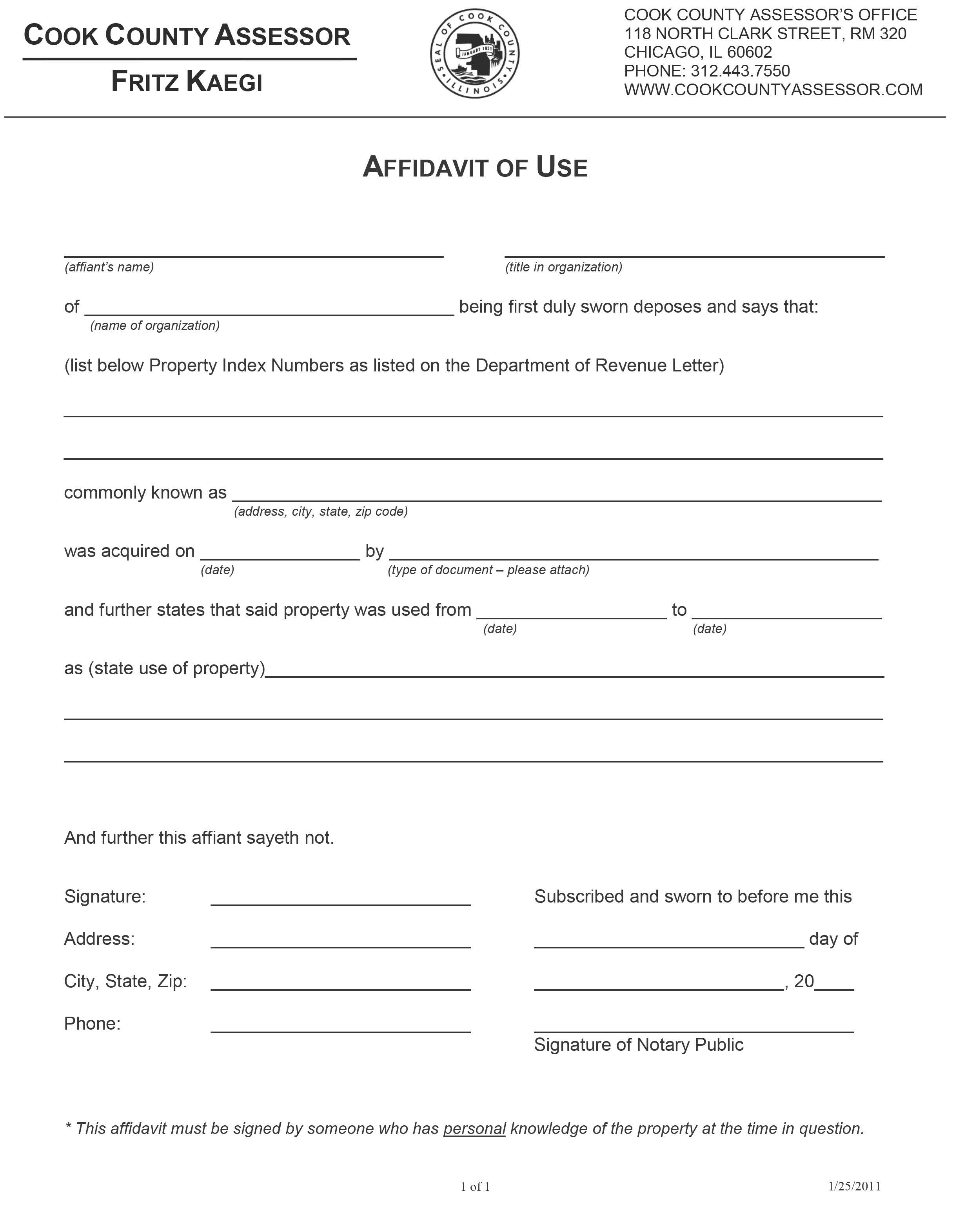 Affidavit Of Use | Pdf Fpdf Docx | Illinois