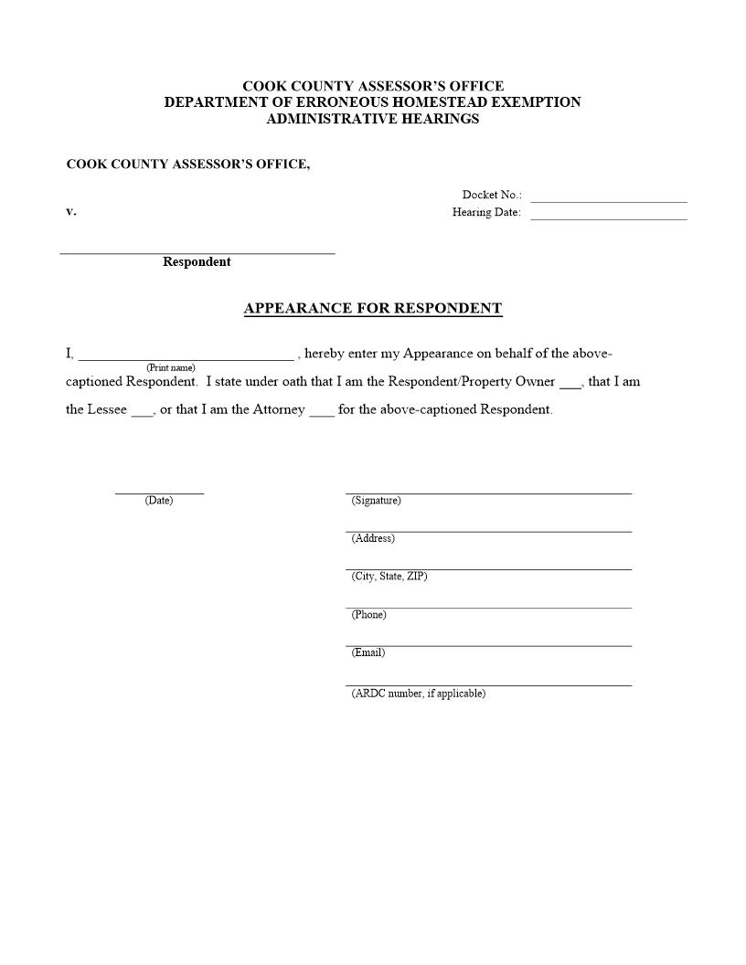 Appearance (Department Of Erroneous Exemption Administration Hearings) | Pdf Fpdf Docx | Illinois