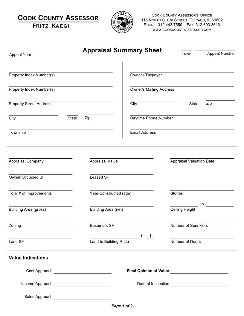 Appraisal Summary Sheet | Pdf Fpdf Docx | Illinois