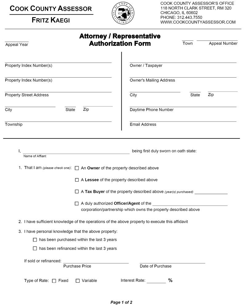 Attorney-Representative Authorization Form | Pdf Fpdf Docx | Illinois