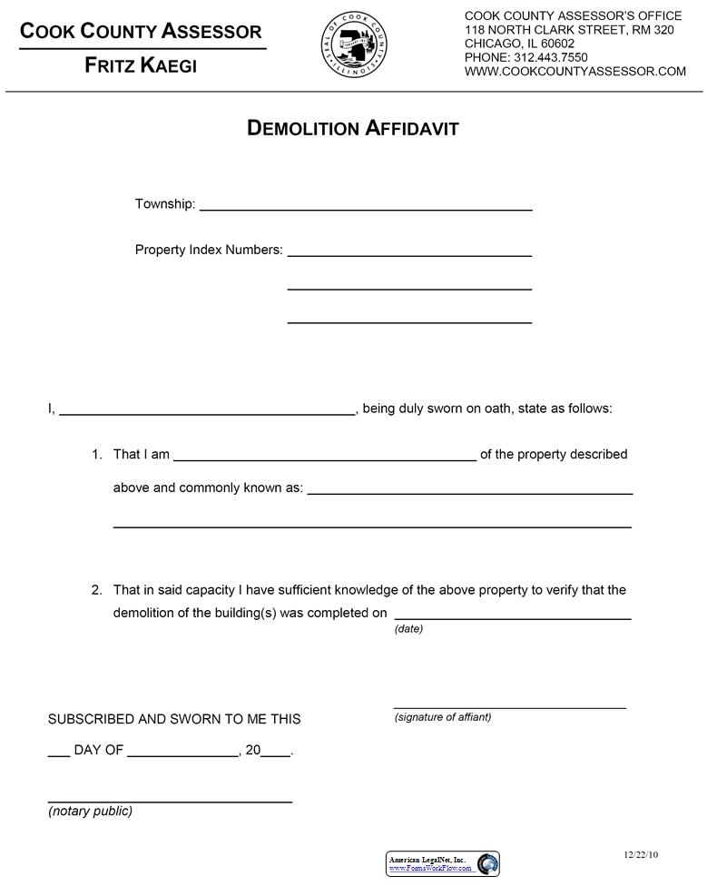 Demolition Affidavit | Pdf Fpdf Docx | Illinois