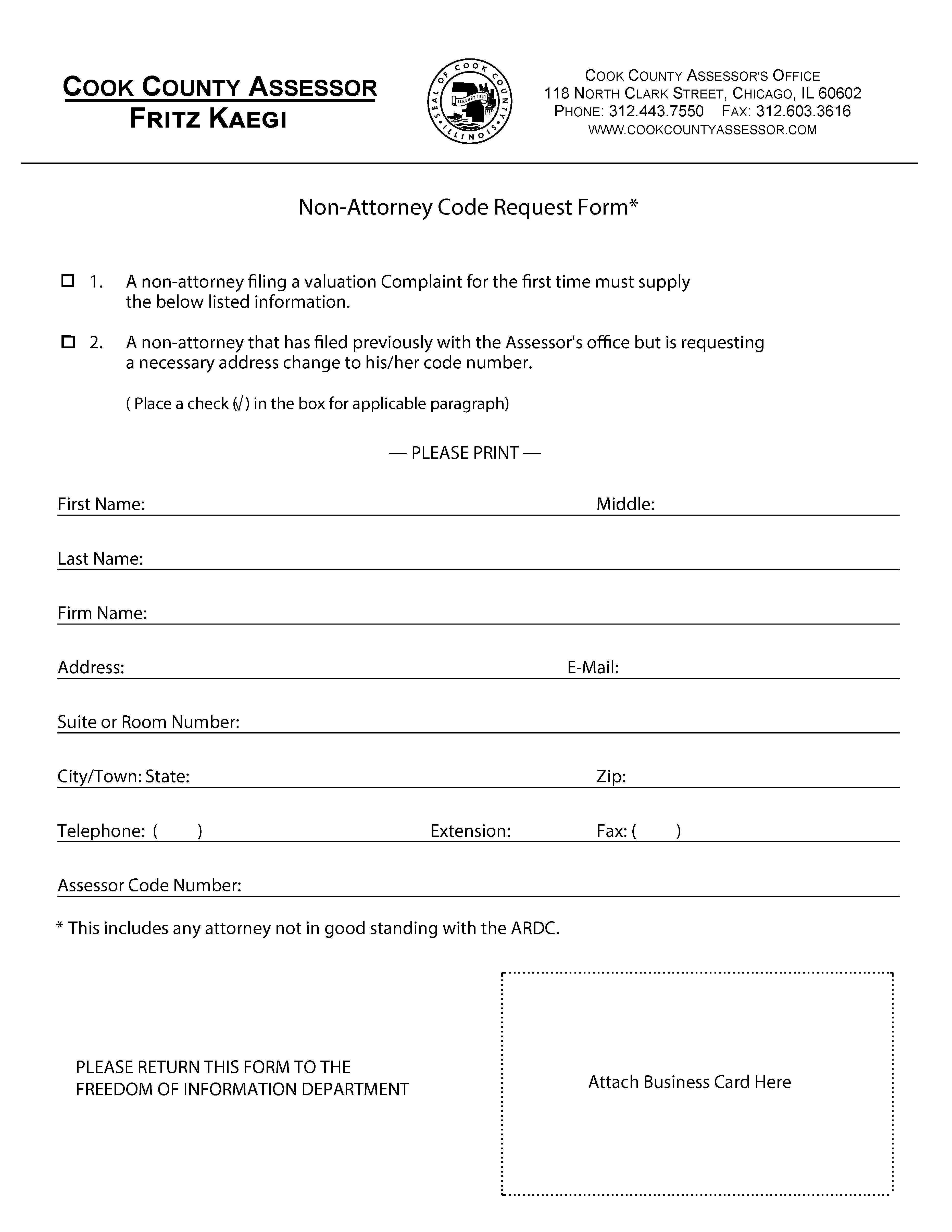 Non-Attorney Code Request Form | Pdf Fpdf Docx | Illinois