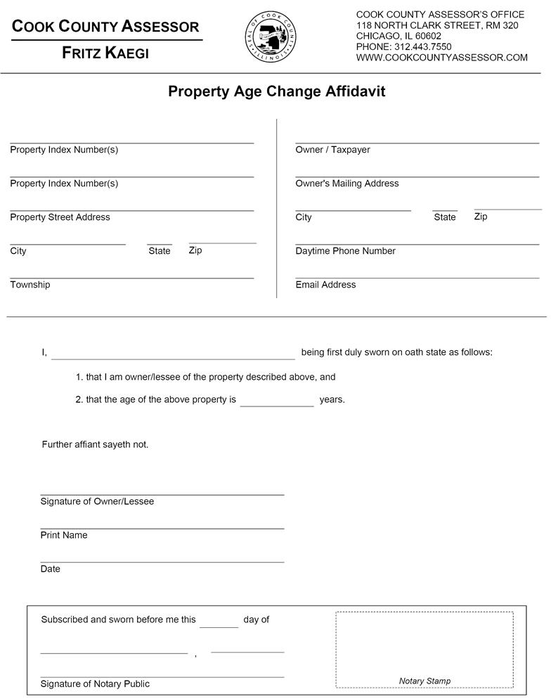 Property Age Change Affidavit | Pdf Fpdf Docx | Illinois