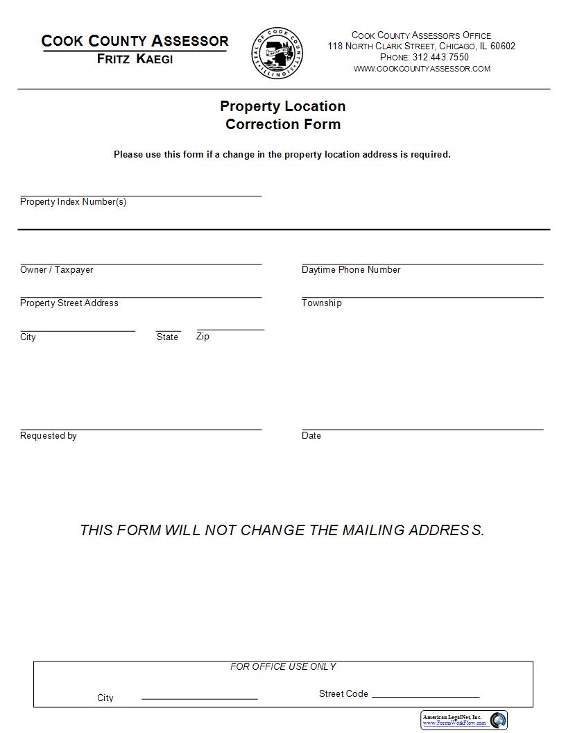 Property Location Correction Form | Pdf Fpdf Docx | Illinois