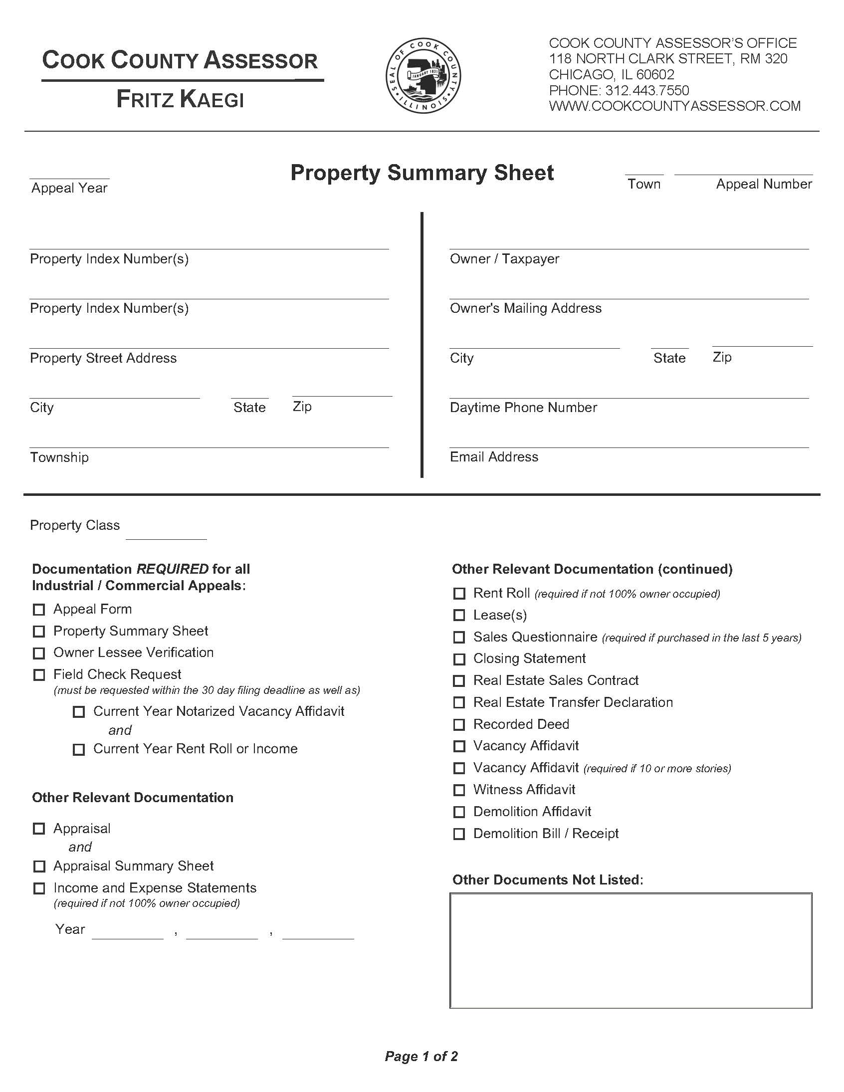 Property Summary Sheet | Pdf Fpdf Docx | Illinois