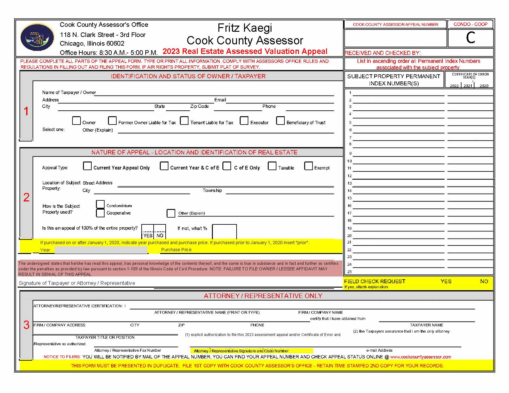 Real Estate Assessed Valuation Appeal Condo Coop | Pdf Fpdf Docx | Illinois