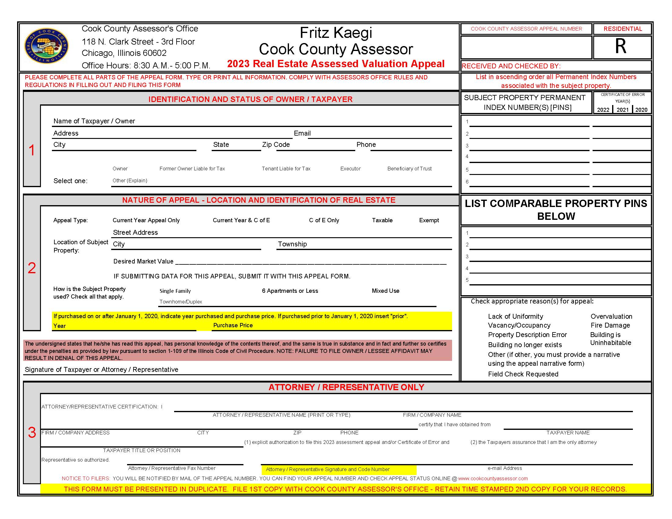 Real Estate Assessed Valuation Appeal Residential | Pdf Fpdf Docx | Illinois
