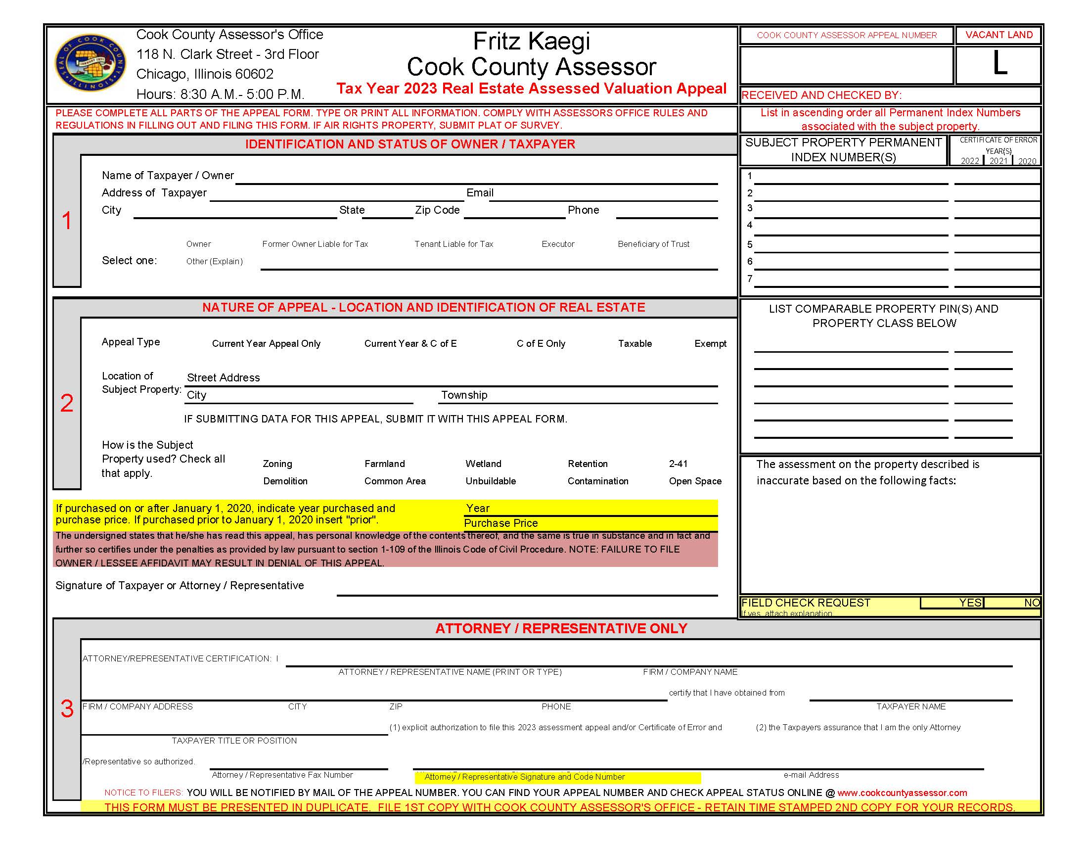 Real Estate Assessed Valuation Appeal Vacant Land | Pdf Fpdf Docx | Illinois