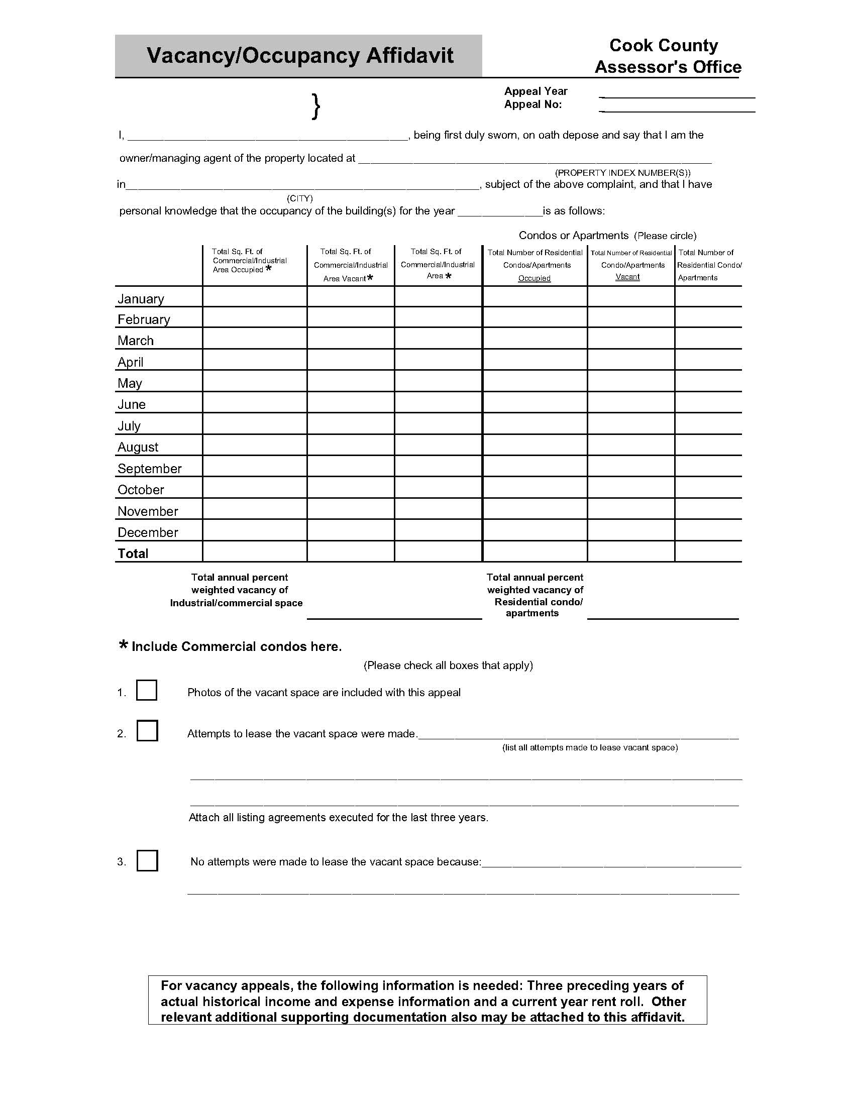 Vacancy Occupancy Affidavit | Pdf Fpdf Docx | Illinois