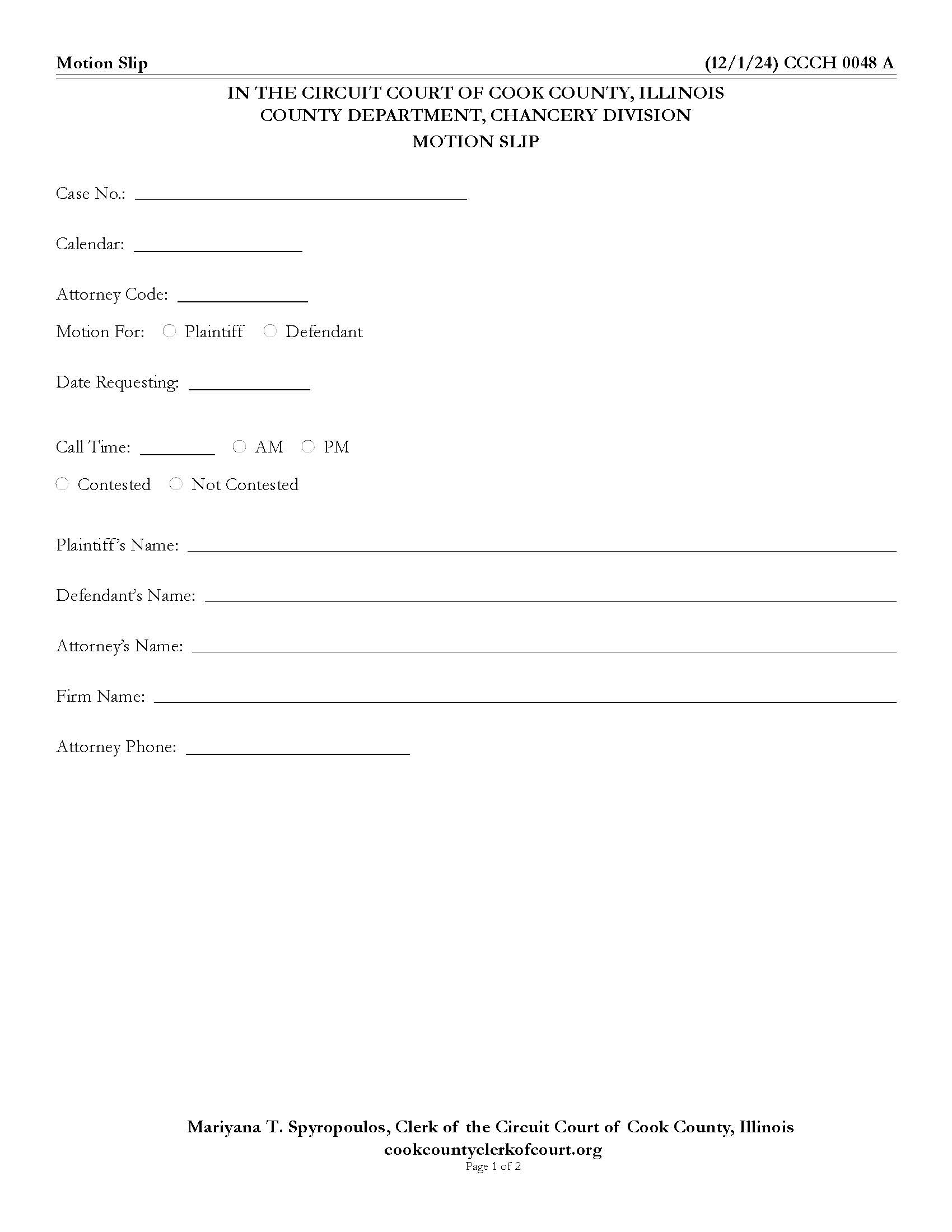 Motion Slip {CCCH 0048} | Pdf Fpdf Doc Docx | Illinois