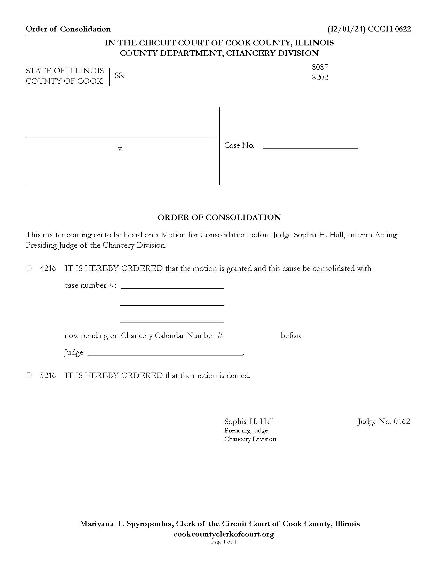 Order Of Consolidation {CCCH 0622} | Pdf Fpdf Doc Docx | Illinois