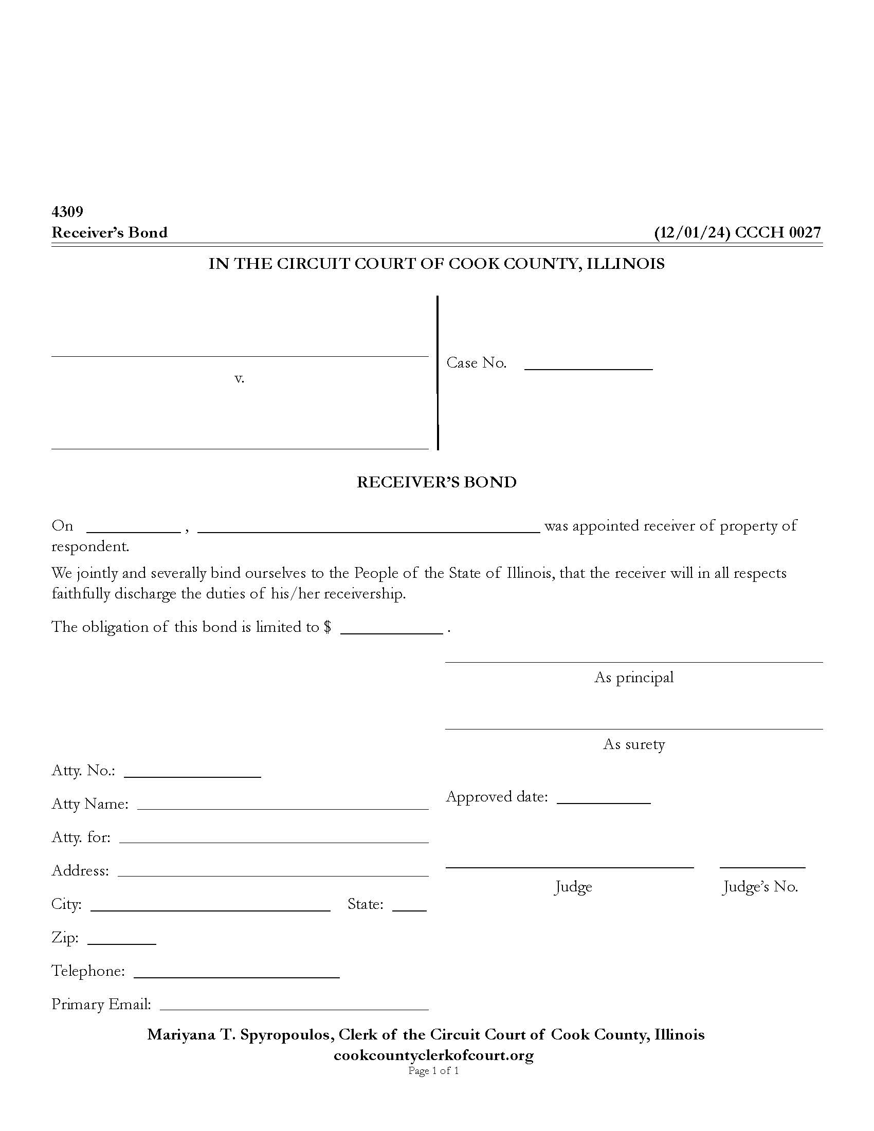 Receivers Bond {CCCH 0027} | Pdf Fpdf Doc Docx | Illinois