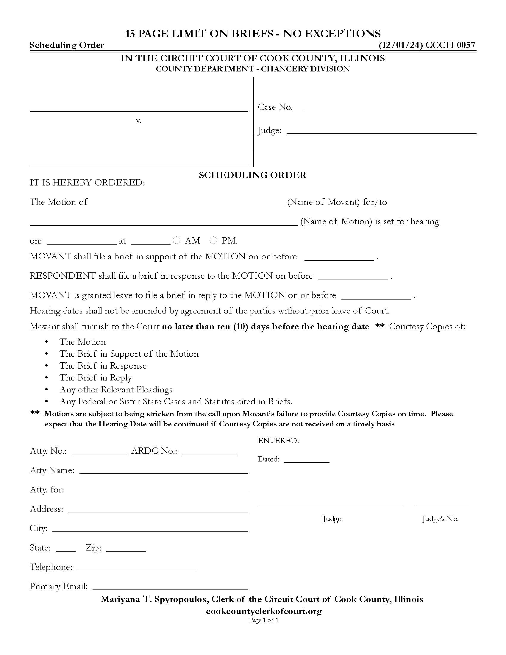 Scheduling Order {CCCH 0057} | Pdf Fpdf Doc Docx | Illinois