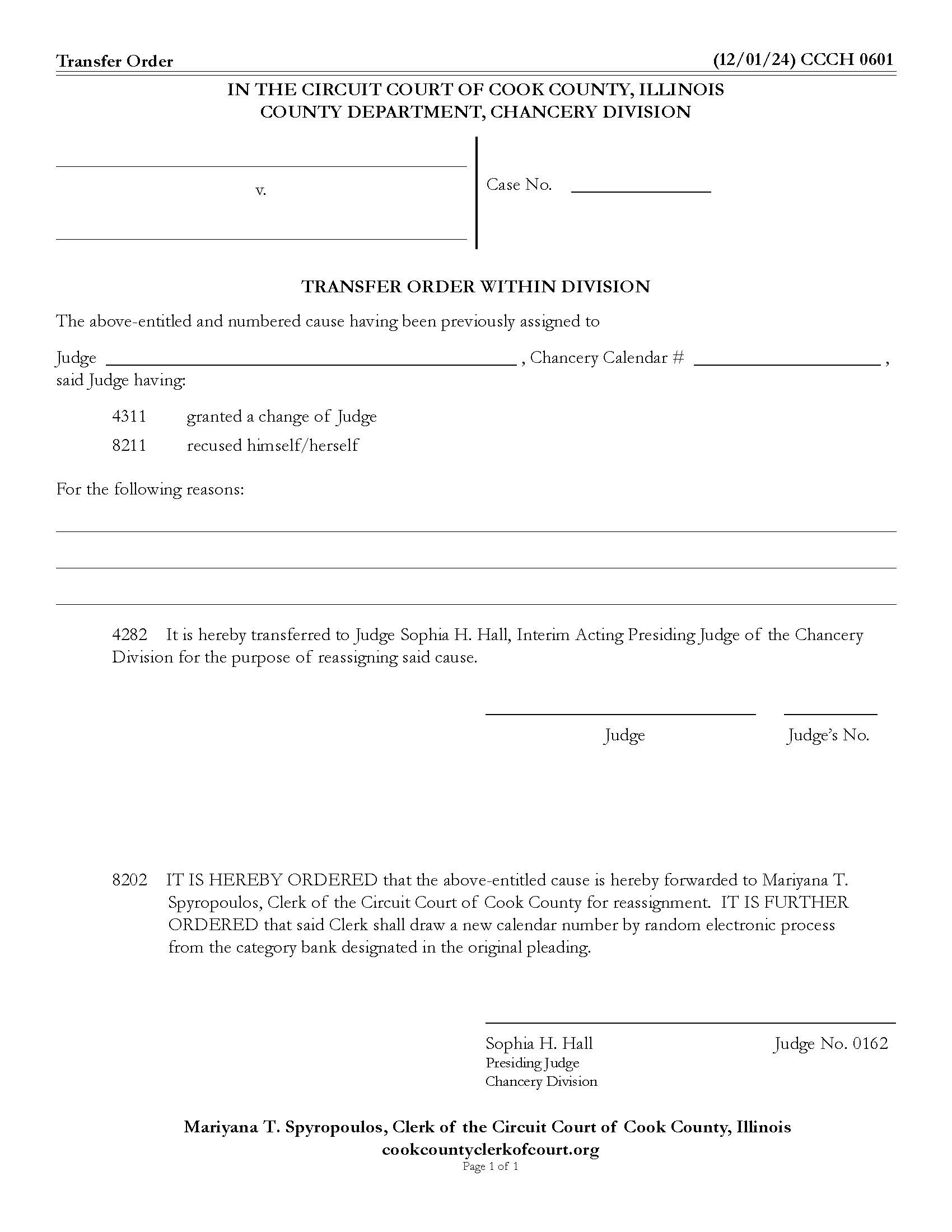 Transfer Order Within Division {CCCH 0601} | Pdf Fpdf Doc Docx | Illinois