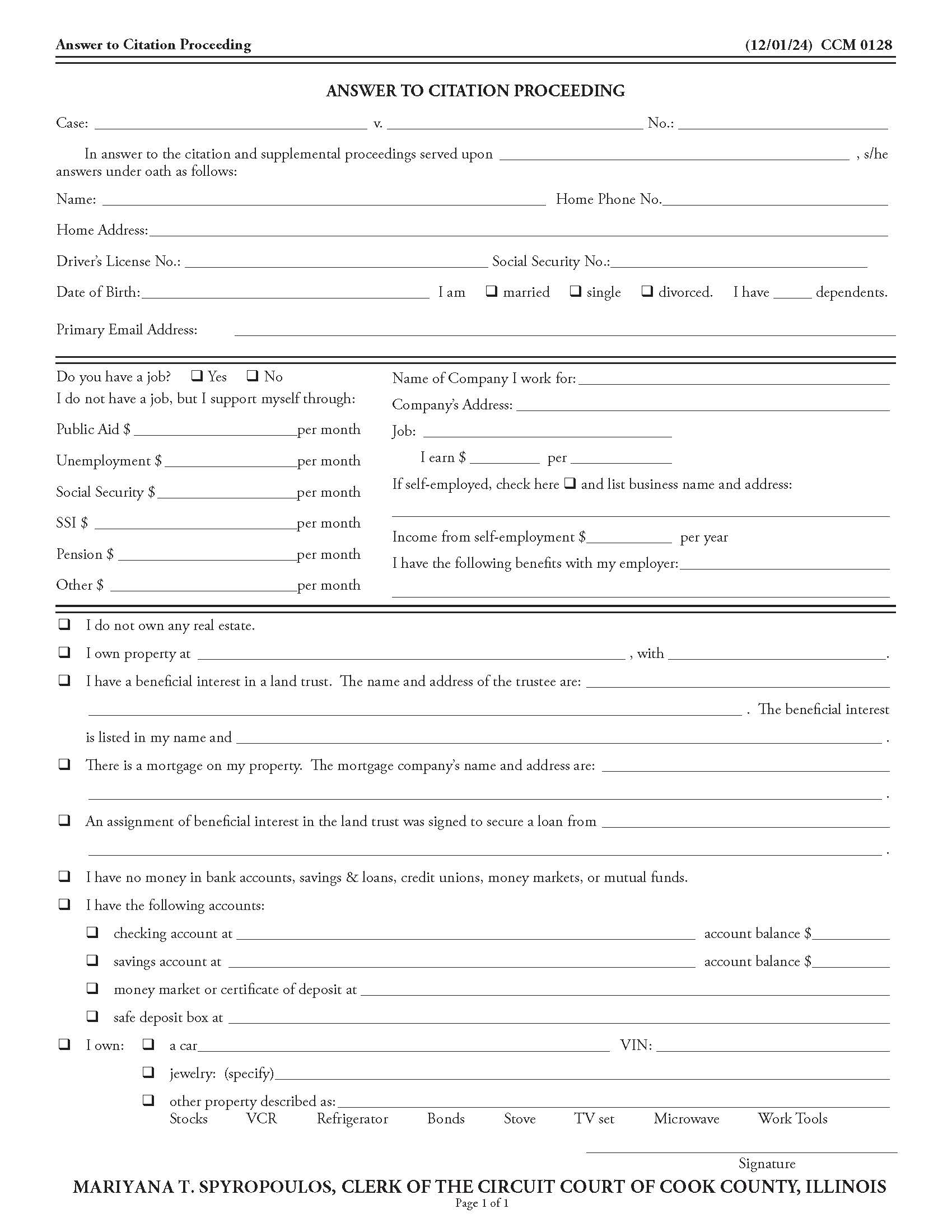 Answer To Citation Proceeding {CCM 0128} | Pdf Fpdf Doc Docx | Illinois