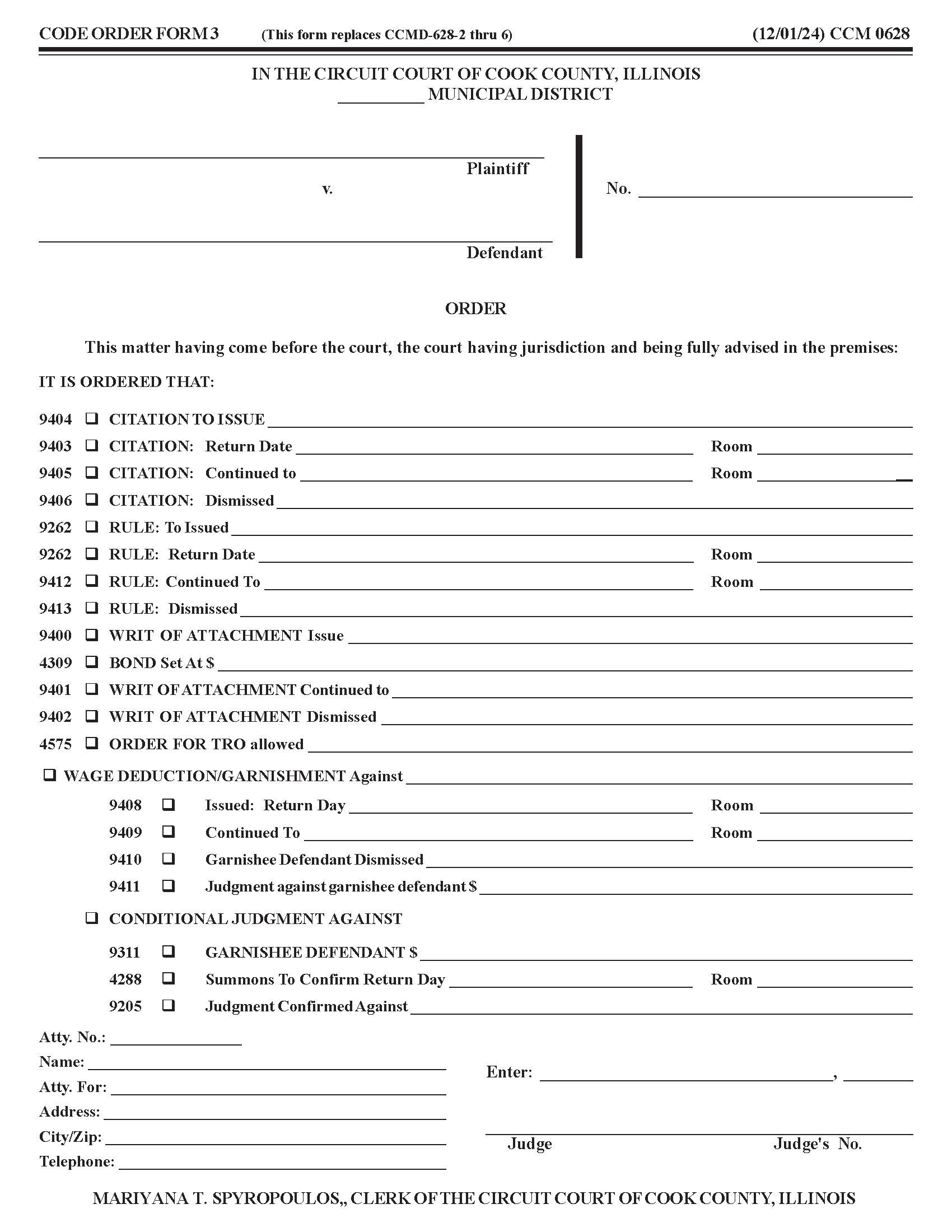 Code Order Form 3 {CCM 0628} | Pdf Fpdf Docx | Illinois