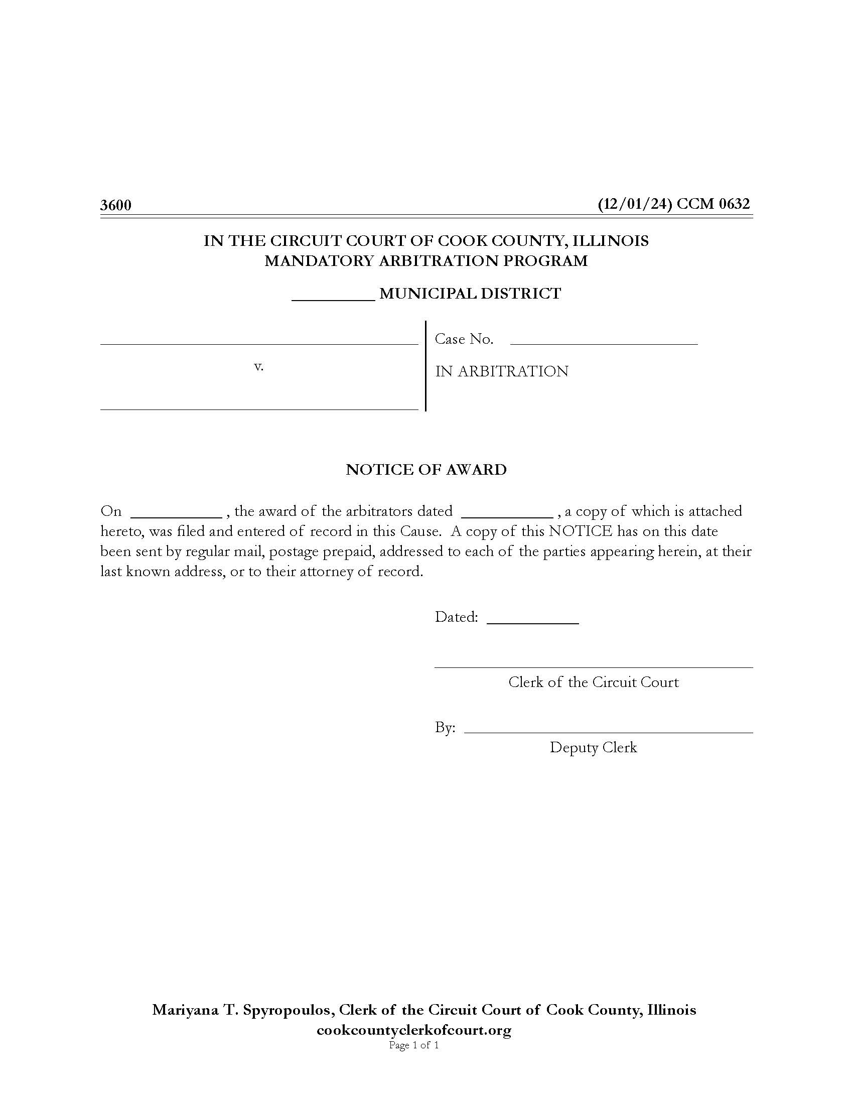 Notice Of Award {CCM 0632} | Pdf Fpdf Docx | Illinois