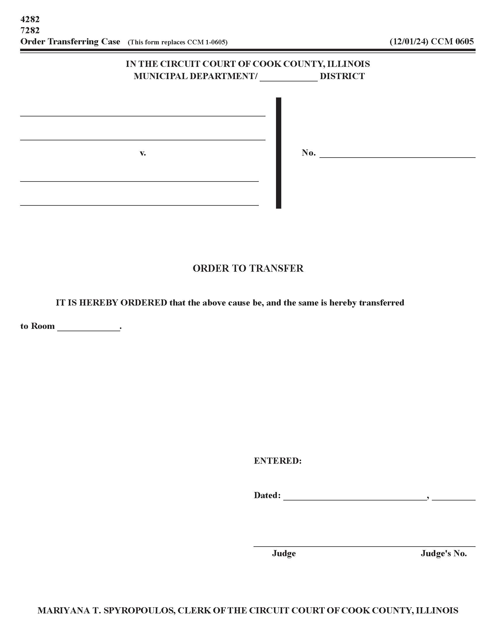 Order To Transfer Case {CCM 0605} | Pdf Fpdf Docx | Illinois