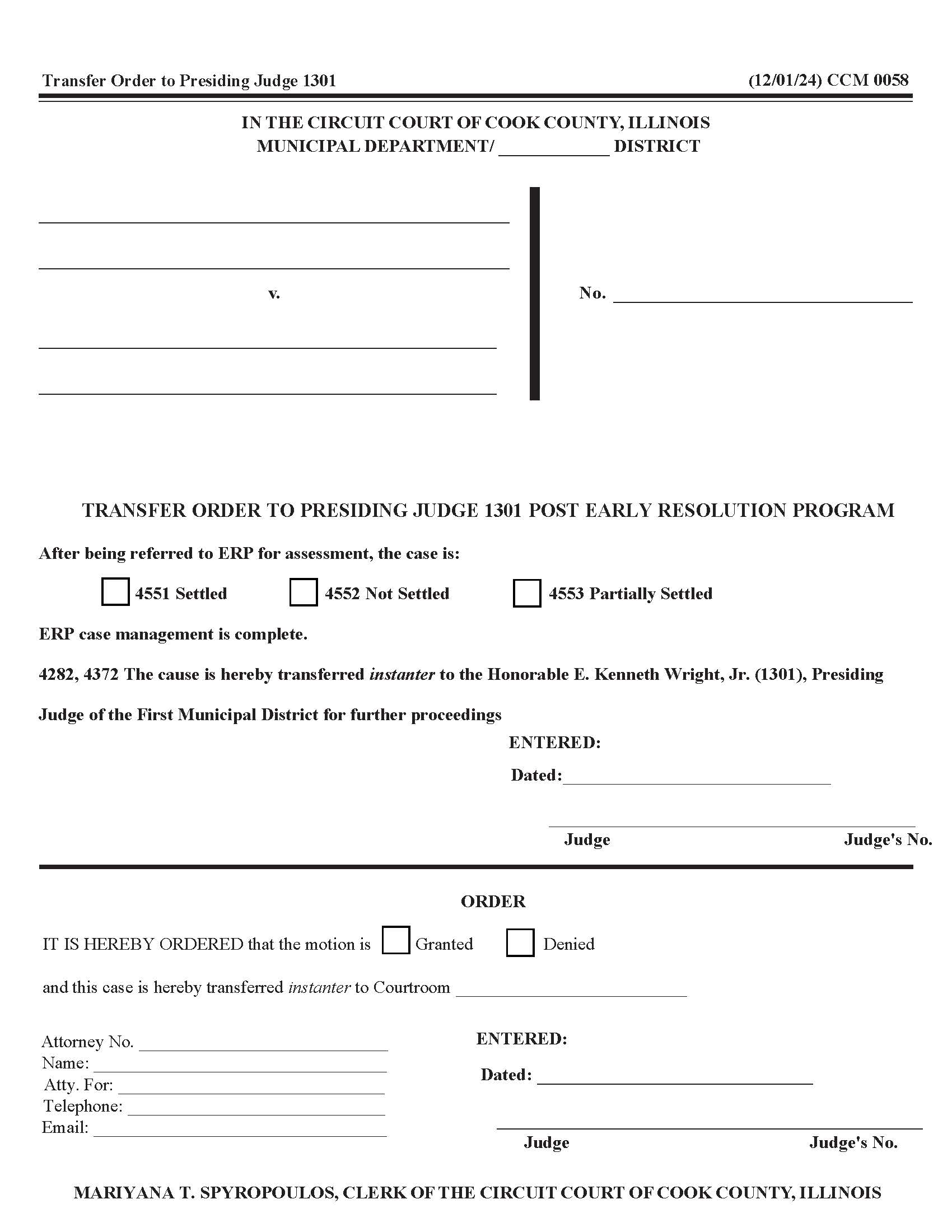 Transfer Order To Presiding Judge 1301 {CCM 0058} | Pdf Fpdf Docx | Illinois