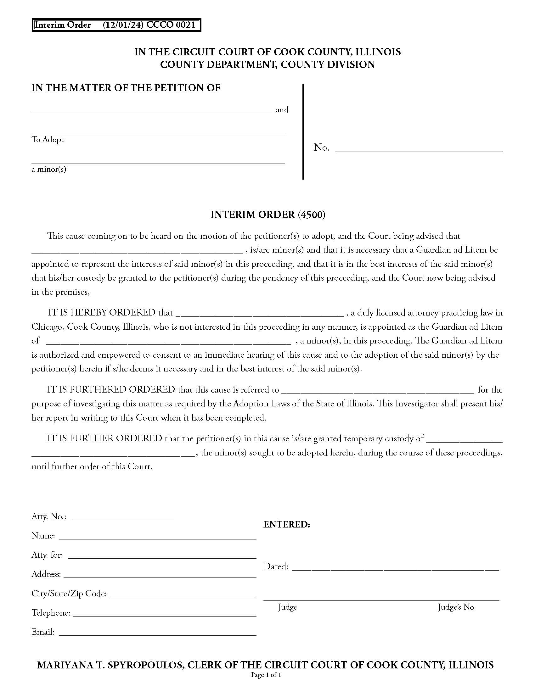 Interim Order {CCCO 0021} | Pdf Fpdf Docx | Illinois