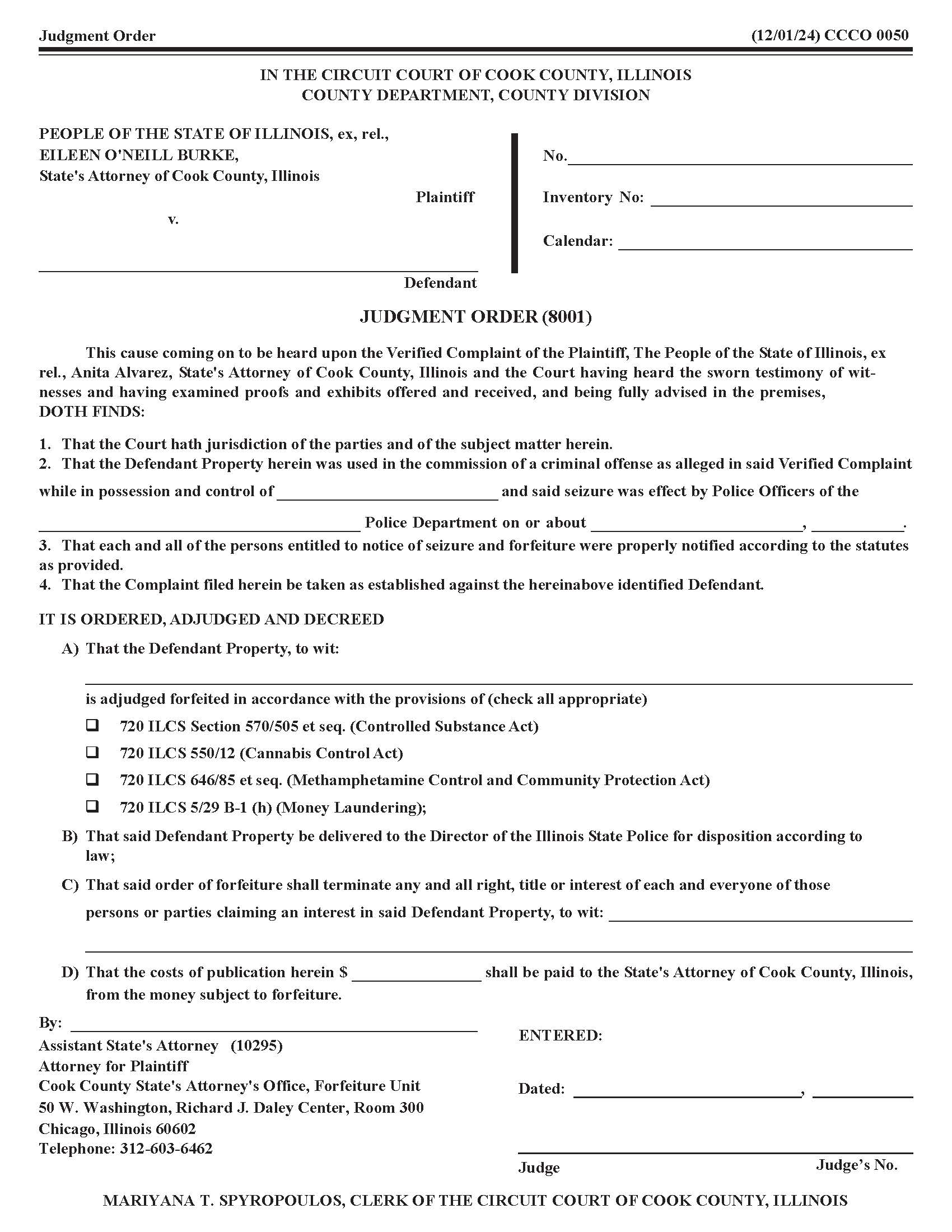 Judgment Order {CCCO 0050} | Pdf Fpdf Doc Docx | Illinois
