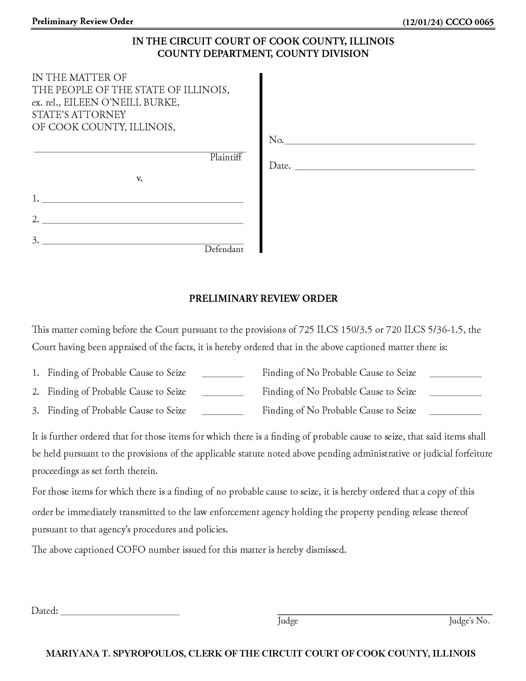 Preliminary Review Order {CCCO 0065} | Pdf Fpdf Docx | Illinois