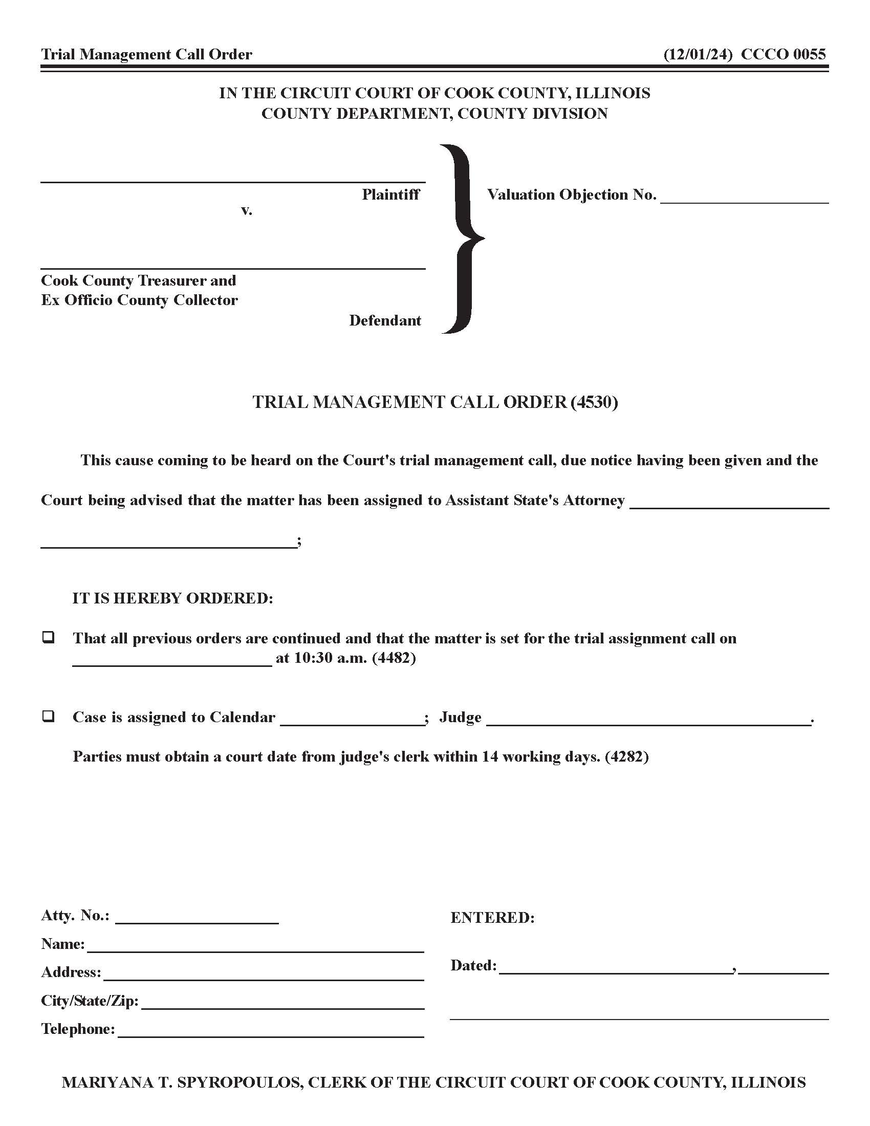 Trial Management Call Order {CCCO 0055} | Pdf Fpdf Docx | Illinois