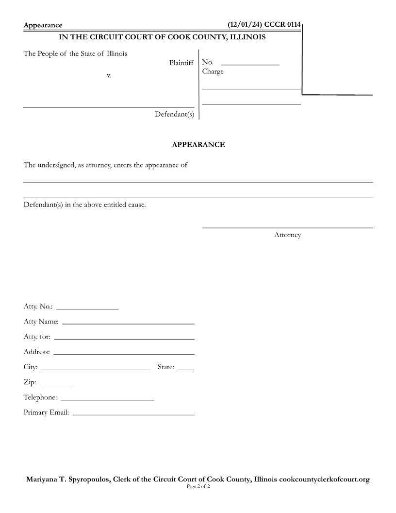 Appearance {CCCR 0114} | Pdf Fpdf Docx | Illinois
