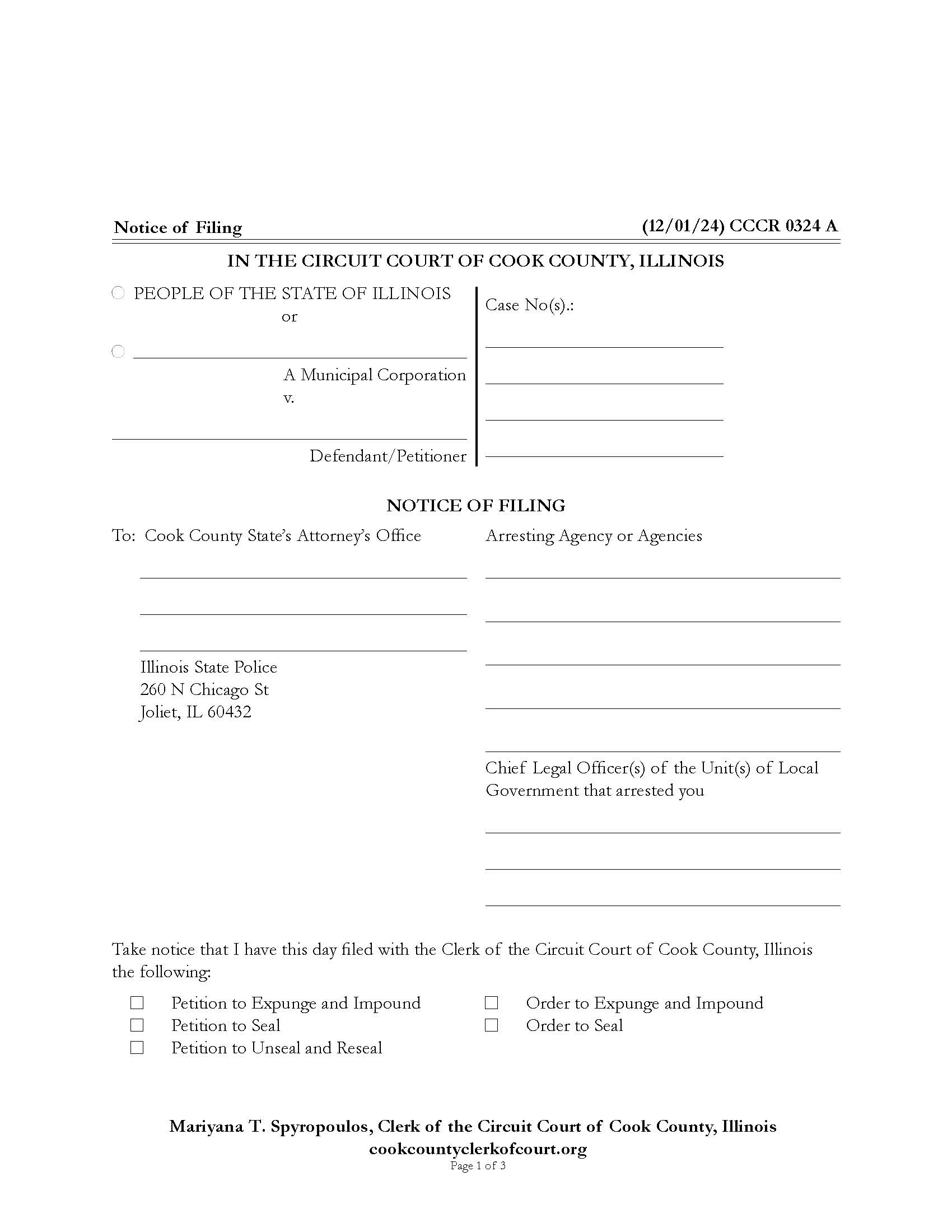 Notice Of Filing {CCCR 0324} | Pdf Fpdf Docx | Illinois