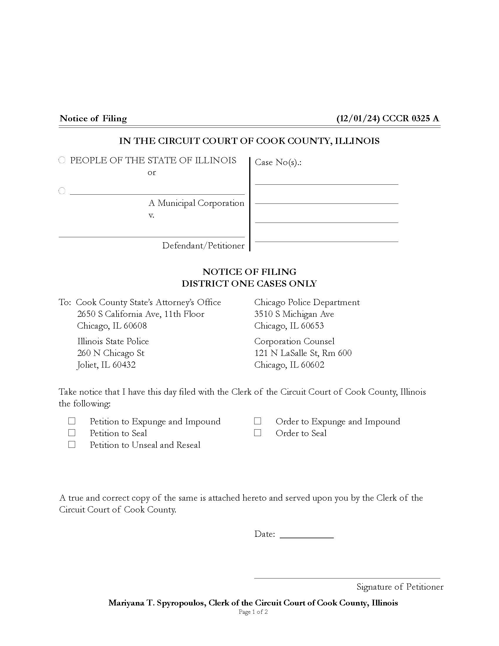 Notice Of Filing {CCCR 0325} | Pdf Fpdf Docx | Illinois
